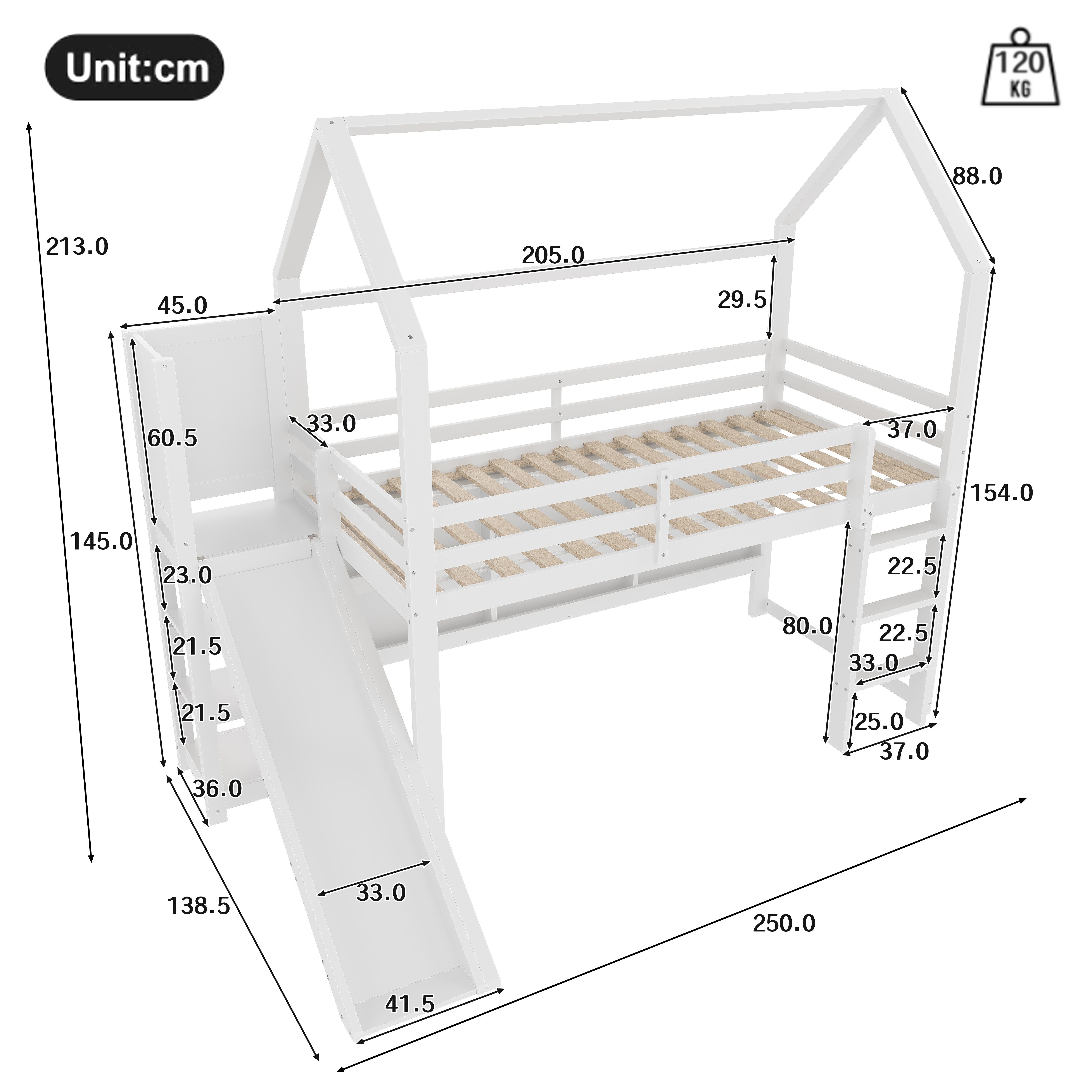 Ulife Hochbett Kinderbett Jugendbett mit LED-Beleuchtung & praktischen Rega günstig online kaufen