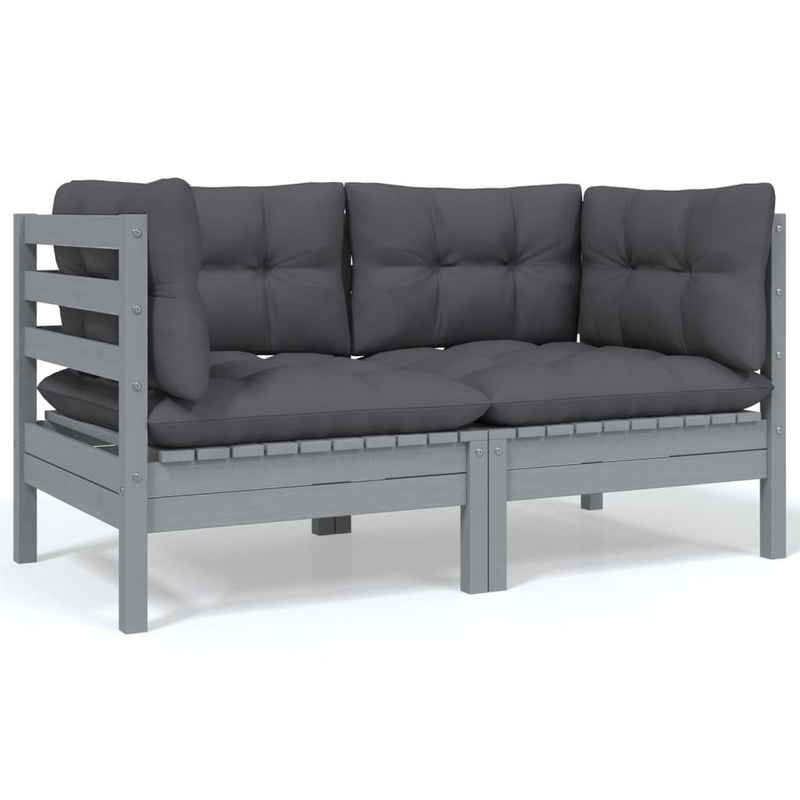 vidaXL Loungesofa 2-Sitzer-Gartensofa mit Kissen Grau Massivholz Kiefer, 2 Teile