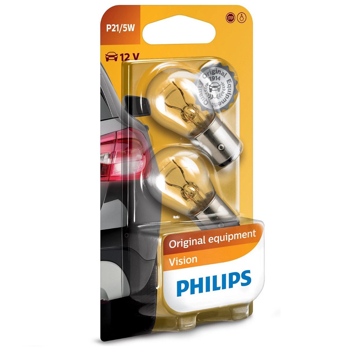 Philips KFZ-Ersatzleuchte P21/5W, BAY15d, 2 St., Warmweiß, 2in1 Brems und Standlichtfunktion für mehr Effizienz