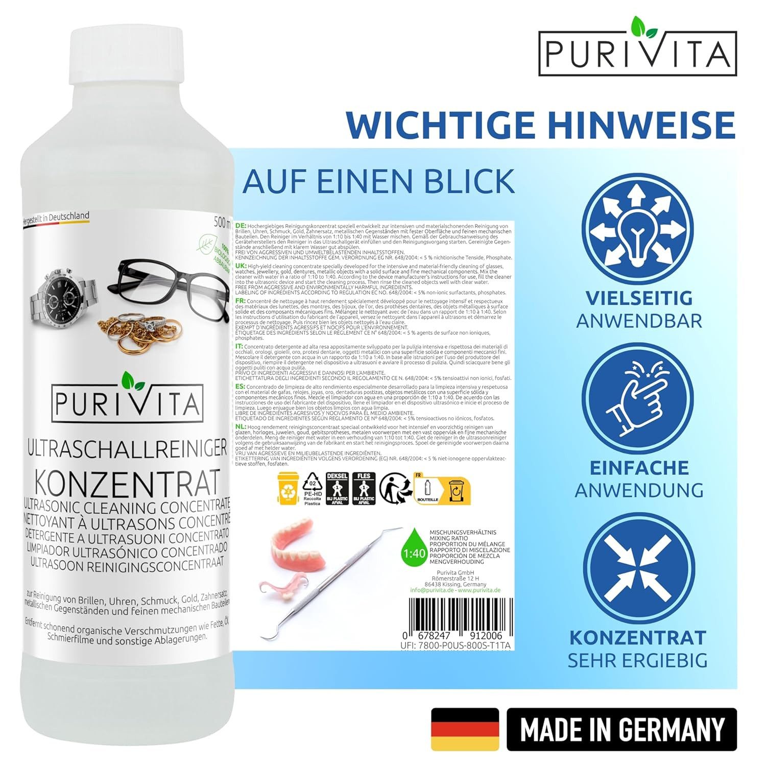 Purivita Ultraschallreiniger PURIVITA Ultraschallreiniger - Konzentrat - 500 ml