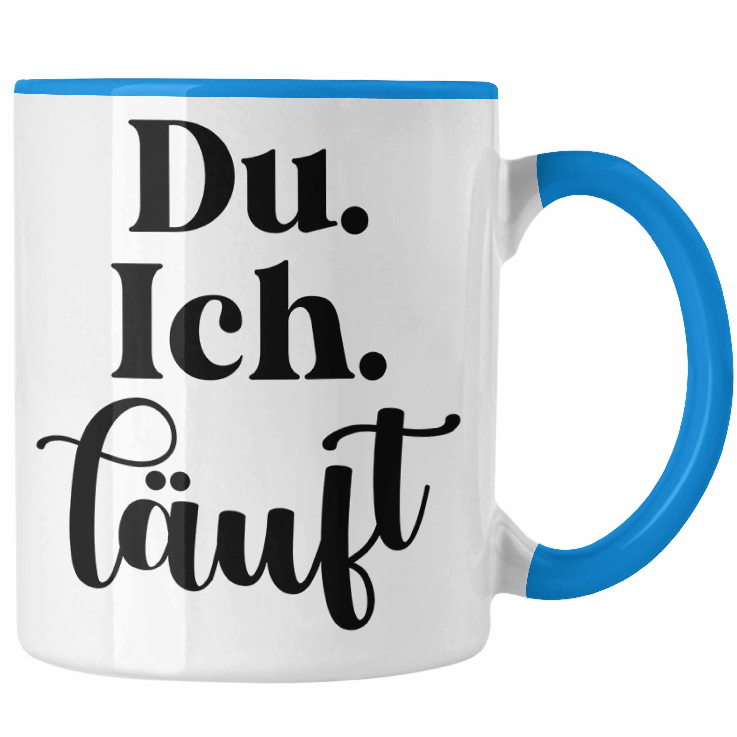 Trendation Tasse Trendation - Du Ich Läuft Tasse Geschenk für Paare Freundin Freund Liebe Geschenkidee für Sie Ihn Partner Blau