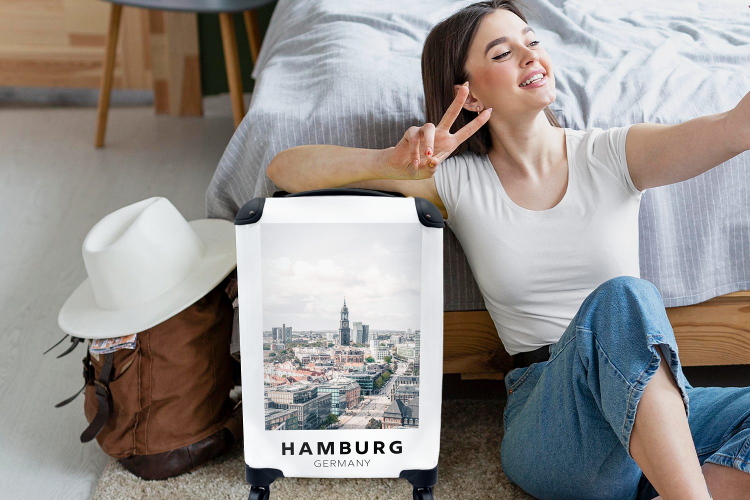 MuchoWow Handgepäckkoffer Hamburg 4 für Trolley, Ferien, mit Reisetasche - Rollen, rollen, - Reisekoffer Deutschland Turm, Handgepäck