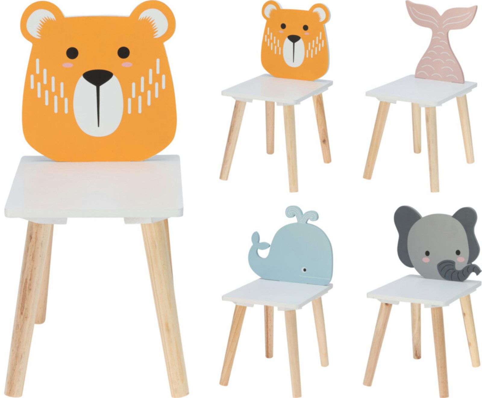 Koopman Kinderstuhl Kinderhocker MDF 52x30x24 cm Fisch / Elefant / Wal / Bä günstig online kaufen
