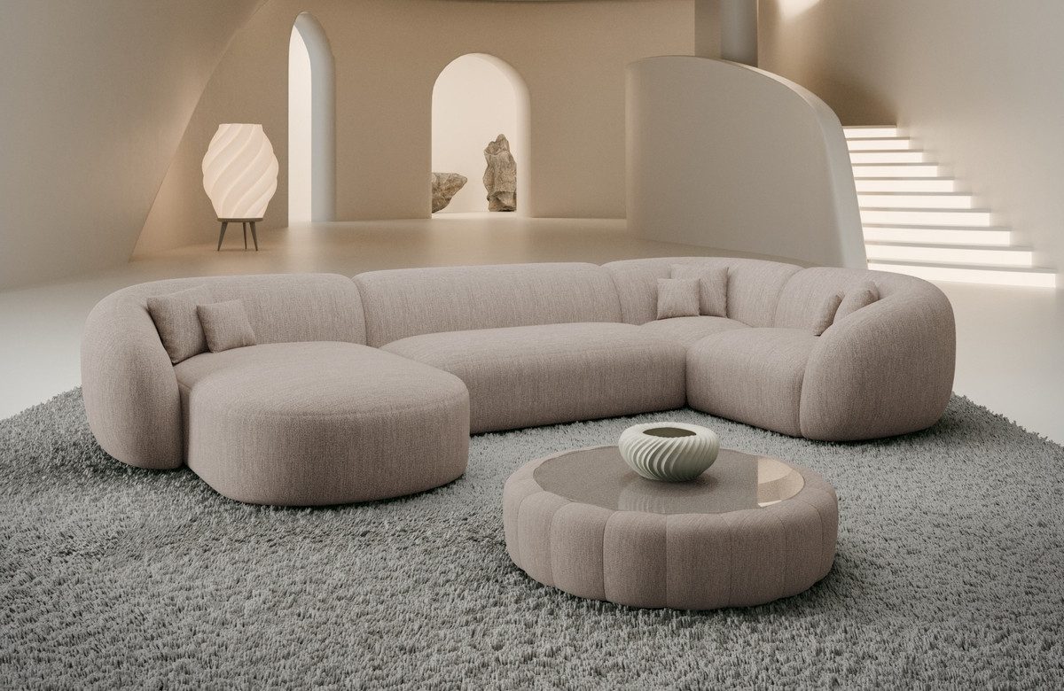 Sofa Dreams Wohnlandschaft Sorelia U Form Design Polsterecke, Loungesofa, 6-Sitzer, Strukturstoff Bezug in Beige, Ottomane links