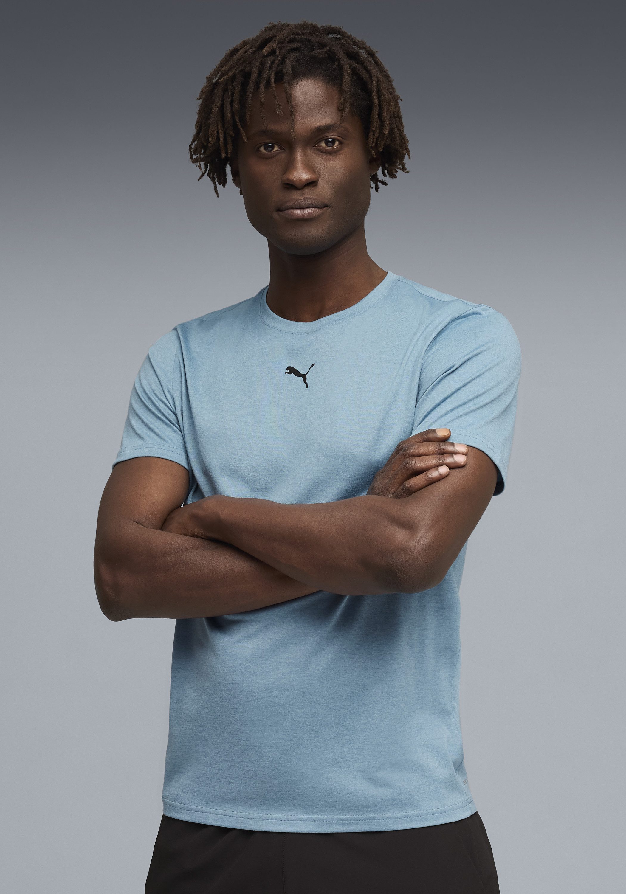 PUMA Trainingsshirt M TAD ESSENTIALS HEATHER CAT TEE (CF SMALL CAT) Basic-T-Shirt, Kurzarm, für Sportmode