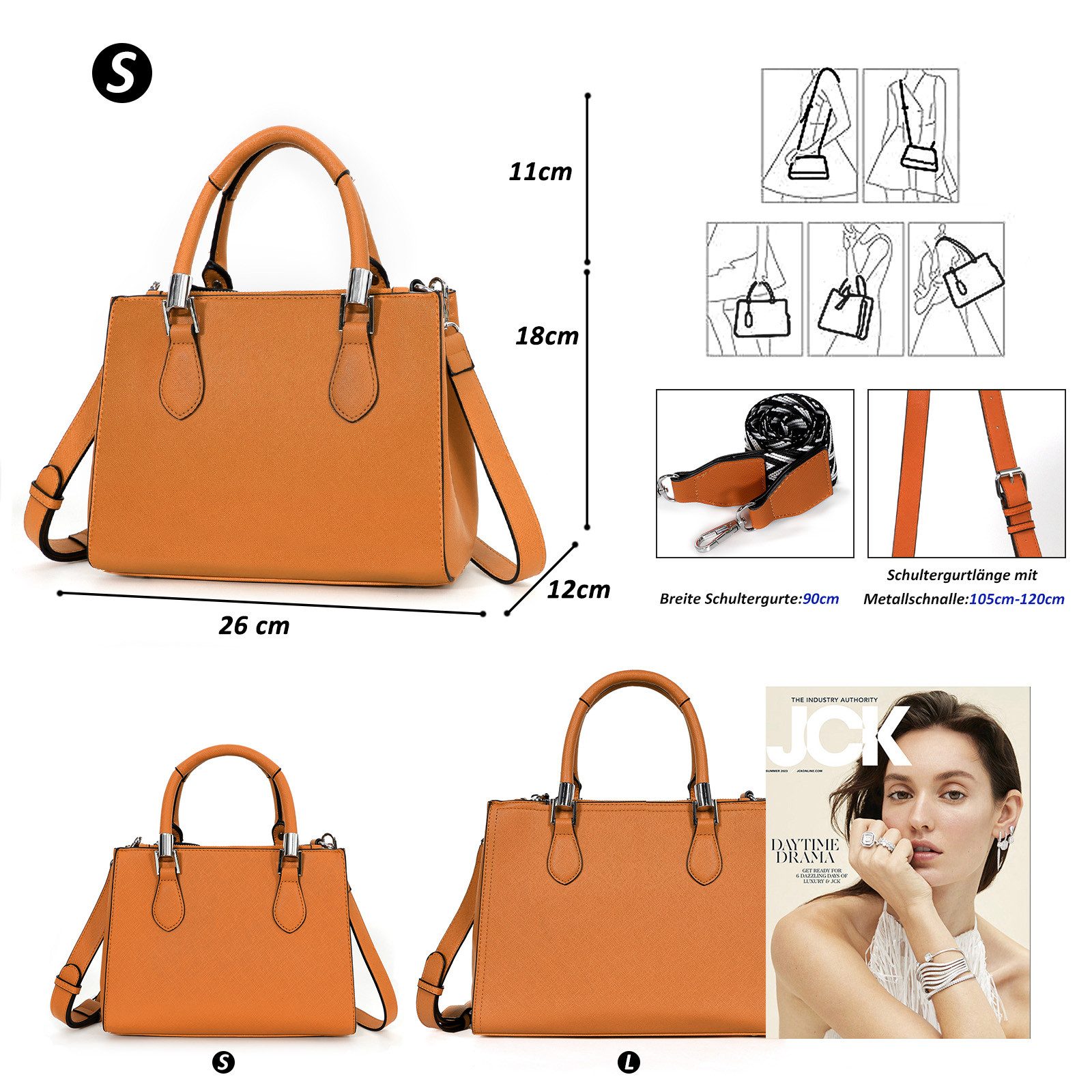 TAN.TOMI Henkeltasche Umhängetasche Messenger Taschen Kleine Handtasche für Damen (Mittel Mehrere Fächer & Reißverschlüsse, mit Abnehmbar Schulterriemen), Handt – Bild 4 von 5