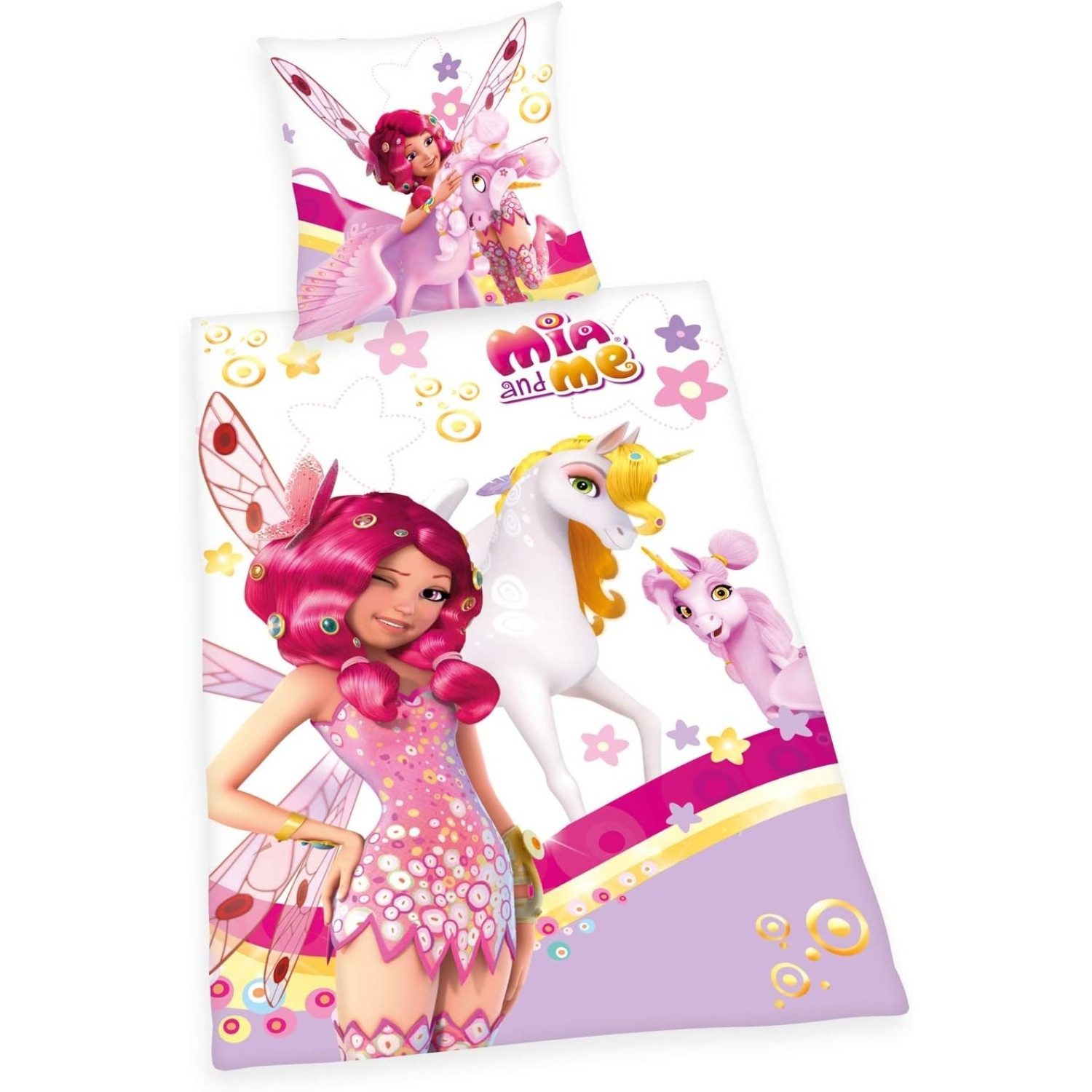 Herding Kinderbettwäsche MIA & ME Kinder Bettwäsche Set Einhorn Wendebettbezug Decke 135x200 c, Renforcé, 2 teilig, 100% Baumwolle