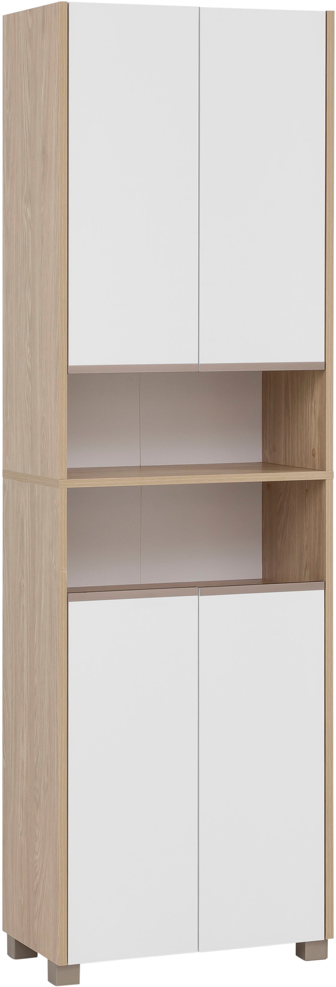 welltime Hochschrank Juba Breite 57,0 cm Eiche Hell Dekor mit fühlbarer Holzstruktur, Beschläge aus Metall