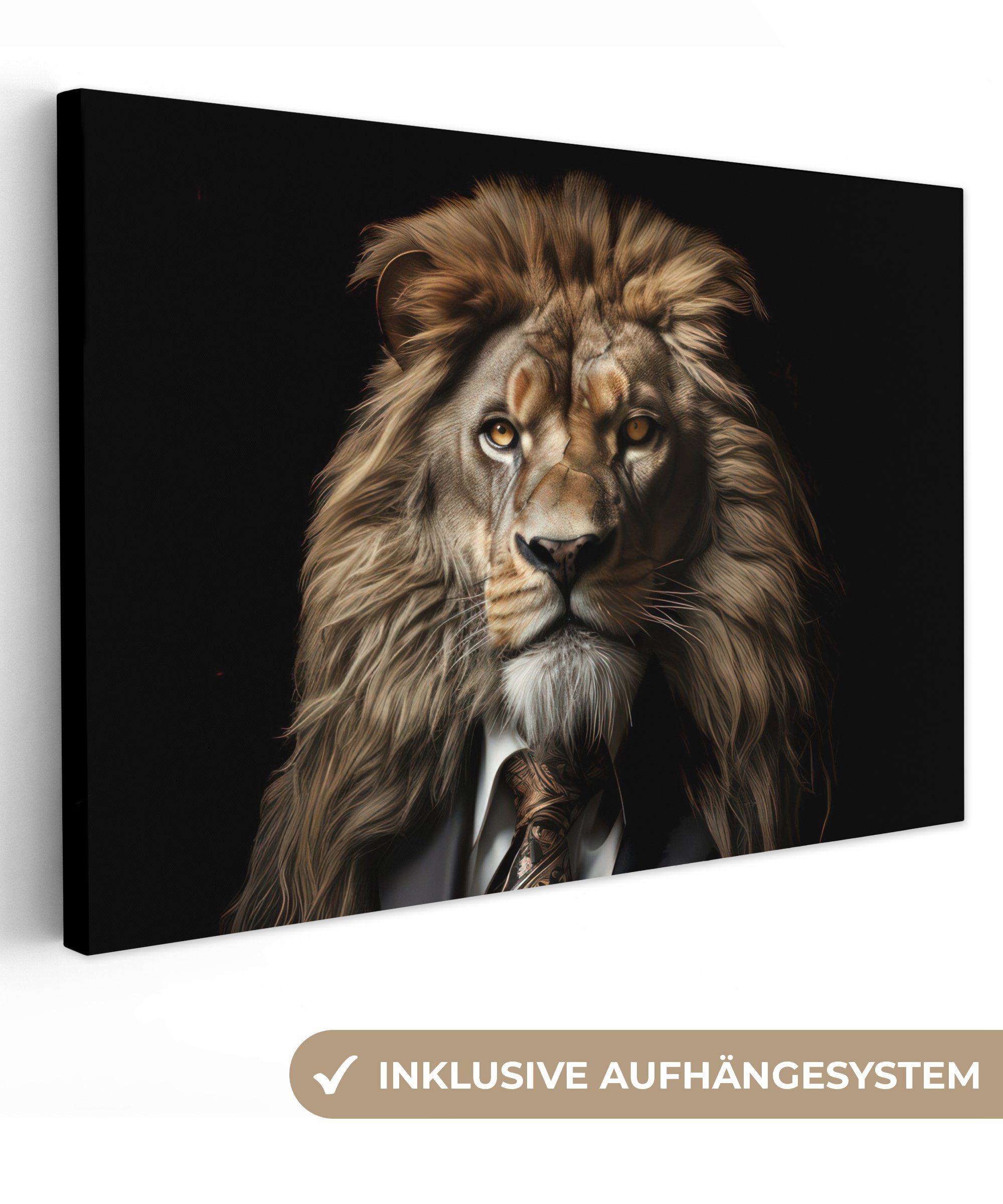 OneMillionCanvasses® Leinwandbild Löwe - Porträt - Schwarz - Tier, Fotodruck (1 St), Leinwand Bilder Klein, Wand Dekoration Aesthetic 30x20 cm