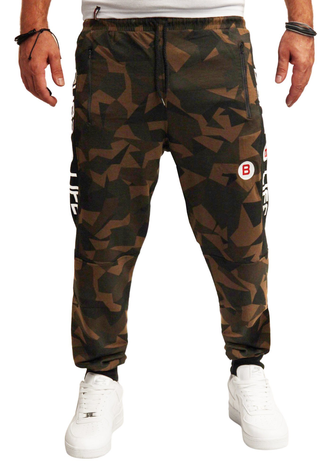 RMK Jogginghose Herren Trainingshose Camouflage Fitnesshose Tarn Army Camouflage (H.12) Sport Hose