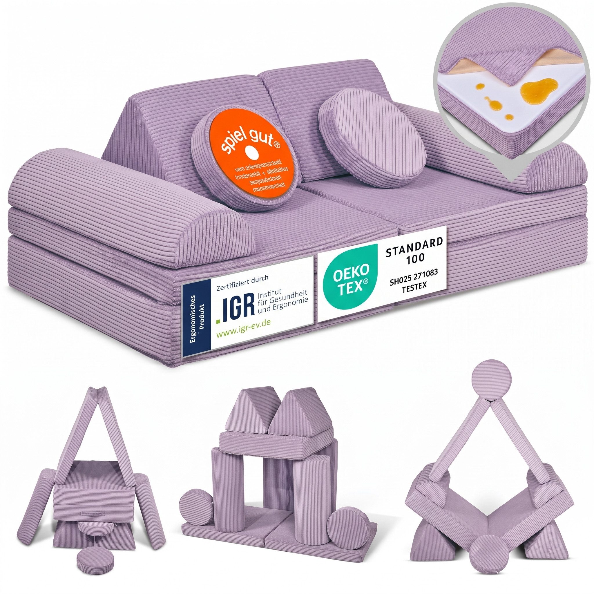 Linodino Kindersofa Spielsofa I Schaumstoff Stapelsteine für Kinder I Kindercouch, 3 Jahre Garantie
