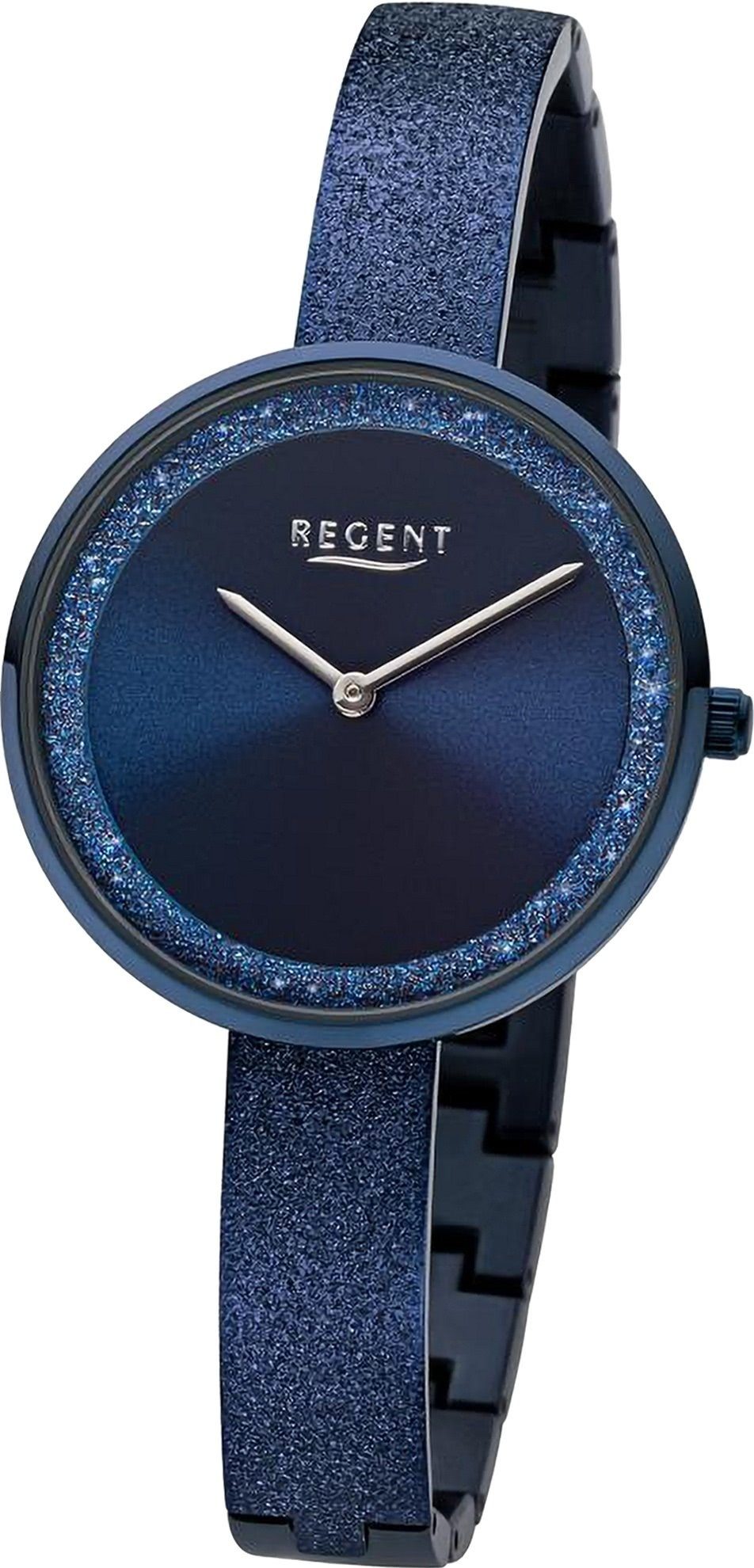 (ca. Damen Damen 34mm), Armbanduhr Armbanduhr Analog, Regent Quarzuhr extra rund, Metallarmband Regent groß