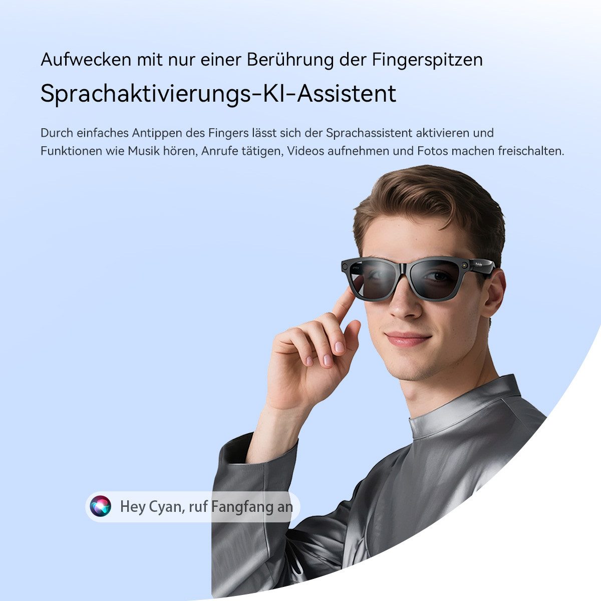 blackview AI BV100 Smarte Audio-Sonnenbrille mit 8MP Kamera & KI-Assistent Bluetooth-Soundbrille (ENC-Telefonie, 1200P Video, KI-Assistent, 5h Akku, Open-Ear Au – Bild 2 von 5