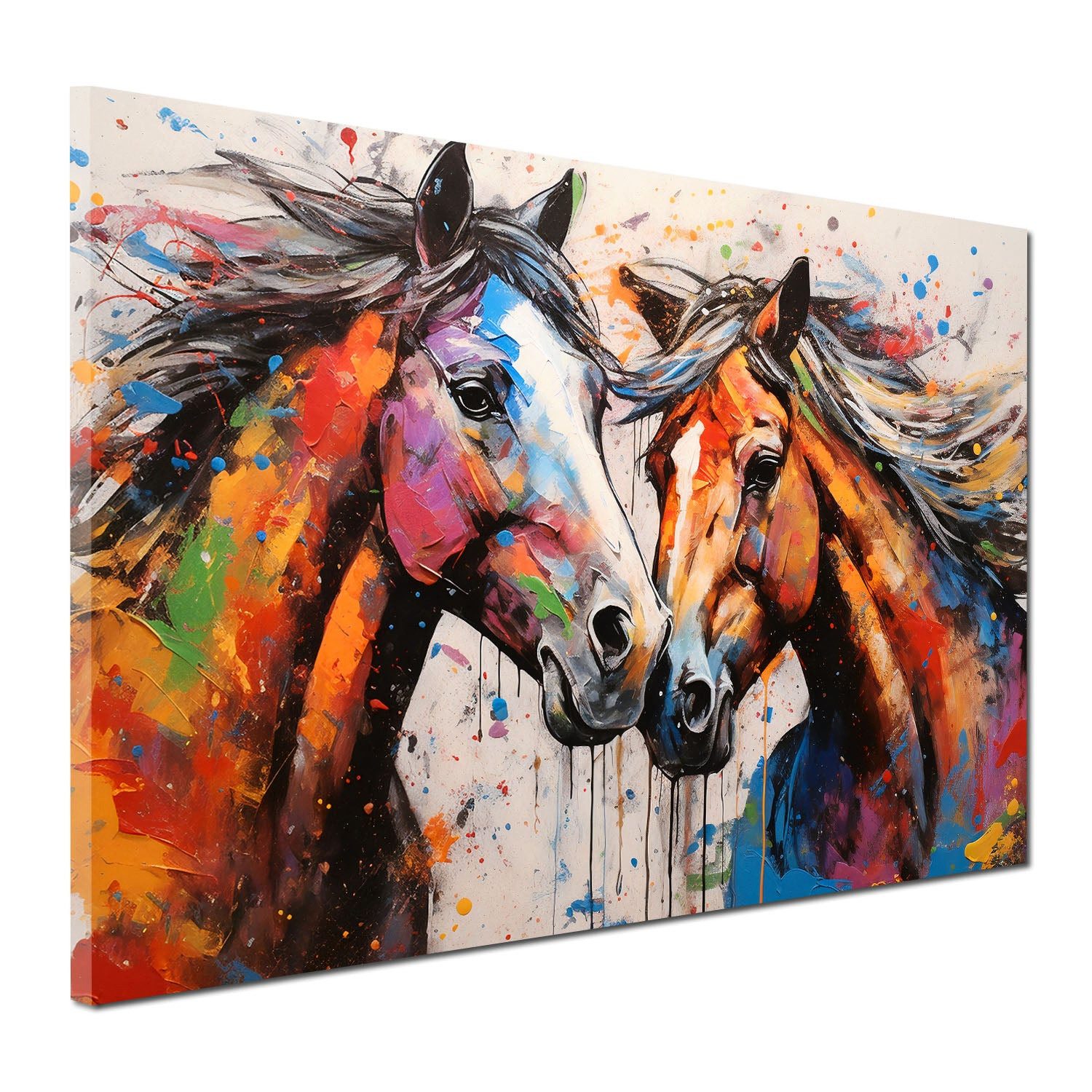 Artedinoi Leinwandbild 2 Pferde Pop Art Wandbild Leinwandbild Kunstdruck XL Deko, Herbstbäume, gemalt