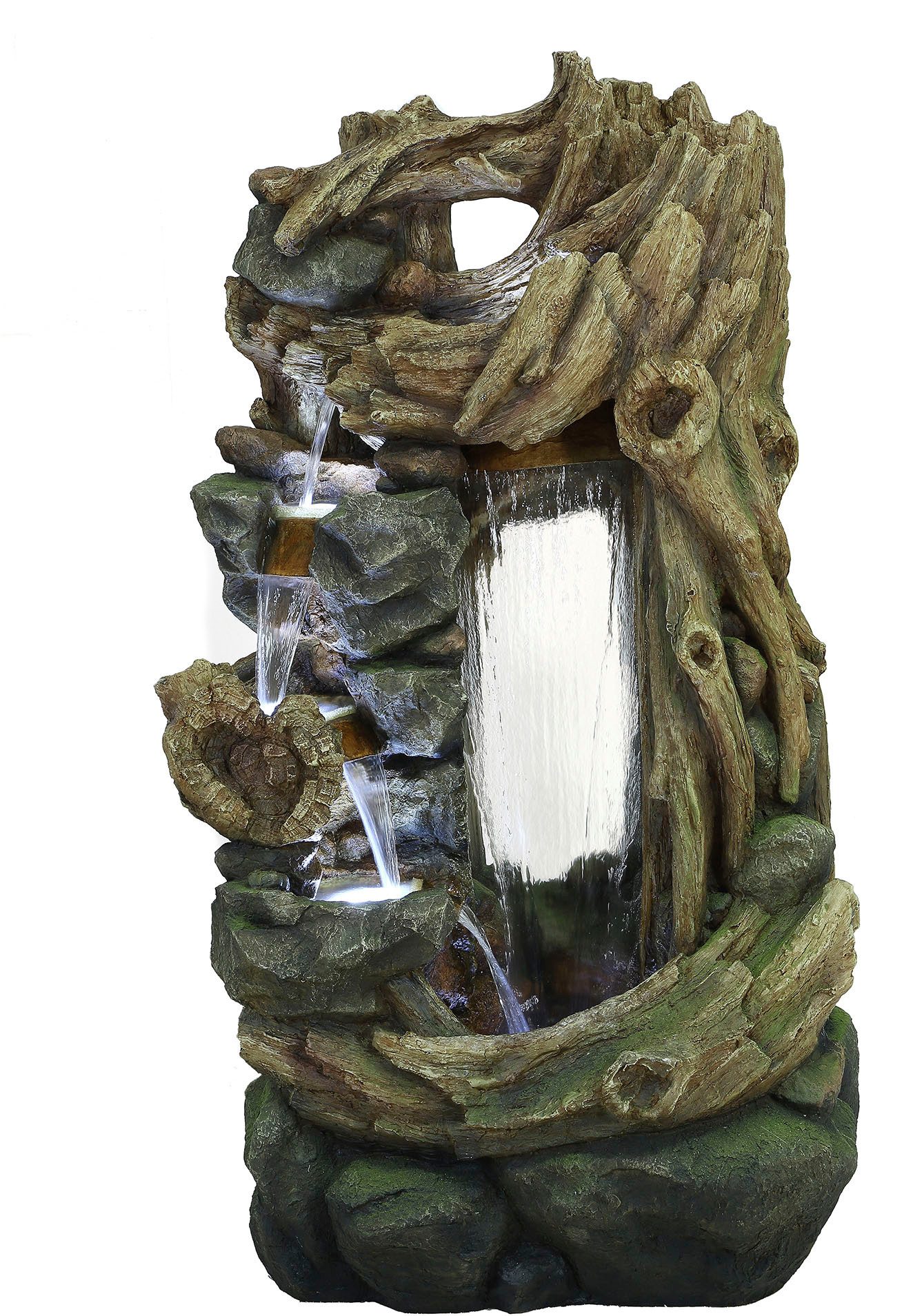 AcquaArte Gartenbrunnen Wasserfall SARTENE, Komplettset mit LED-Beleuchtung, Pumpe und Anschlussmaterial