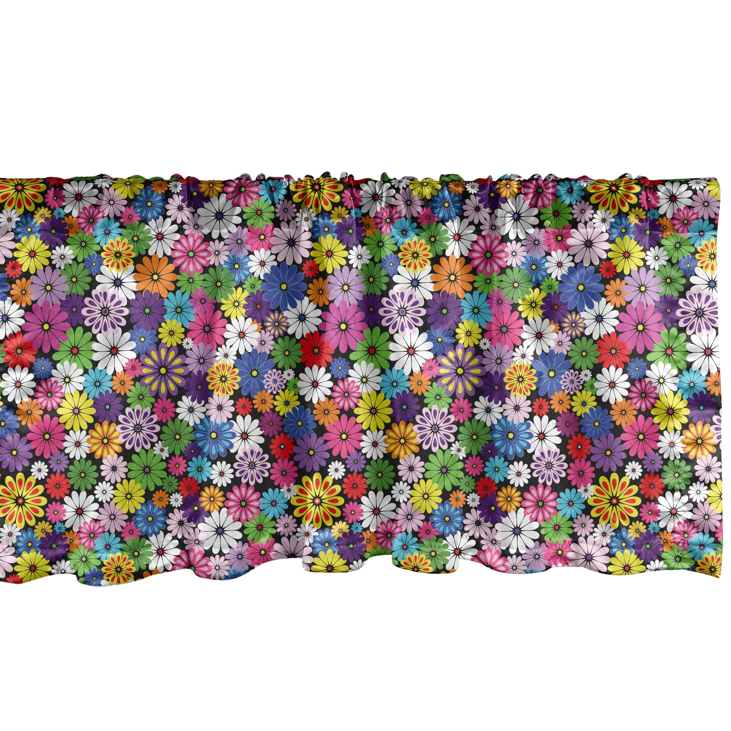 Scheibengardine Vorhang Volant für Küche Schlafzimmer Dekor mit Stangentasche, Abakuhaus, Microfaser, Blume Floral Vivid Gänseblümchen