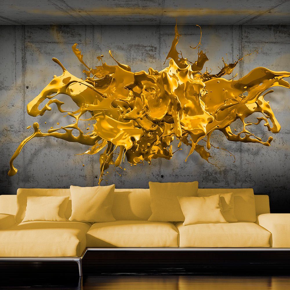 KUNSTLOFT Vliestapete Yellow Splash 1x0.7 m, halb-matt, lichtbeständige  Design Tapete