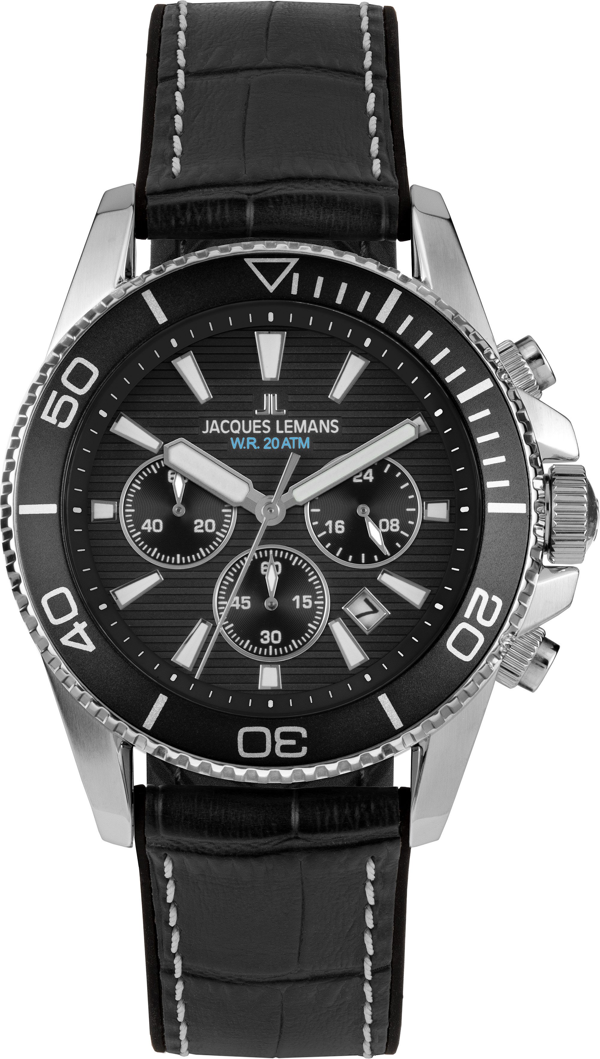 Jacques Lemans Chronograph Liverpool Diver 1-2206A, Quarzuhr, Armbanduhr, Herrenuhr, Lederarmband, analog, Tag