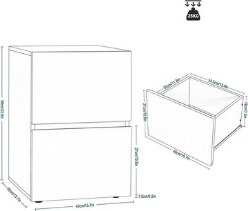 EUGAD Nachttisch (1-St), mit 2 Schubladen in Hochglanz, 40x58x40 cm weiß