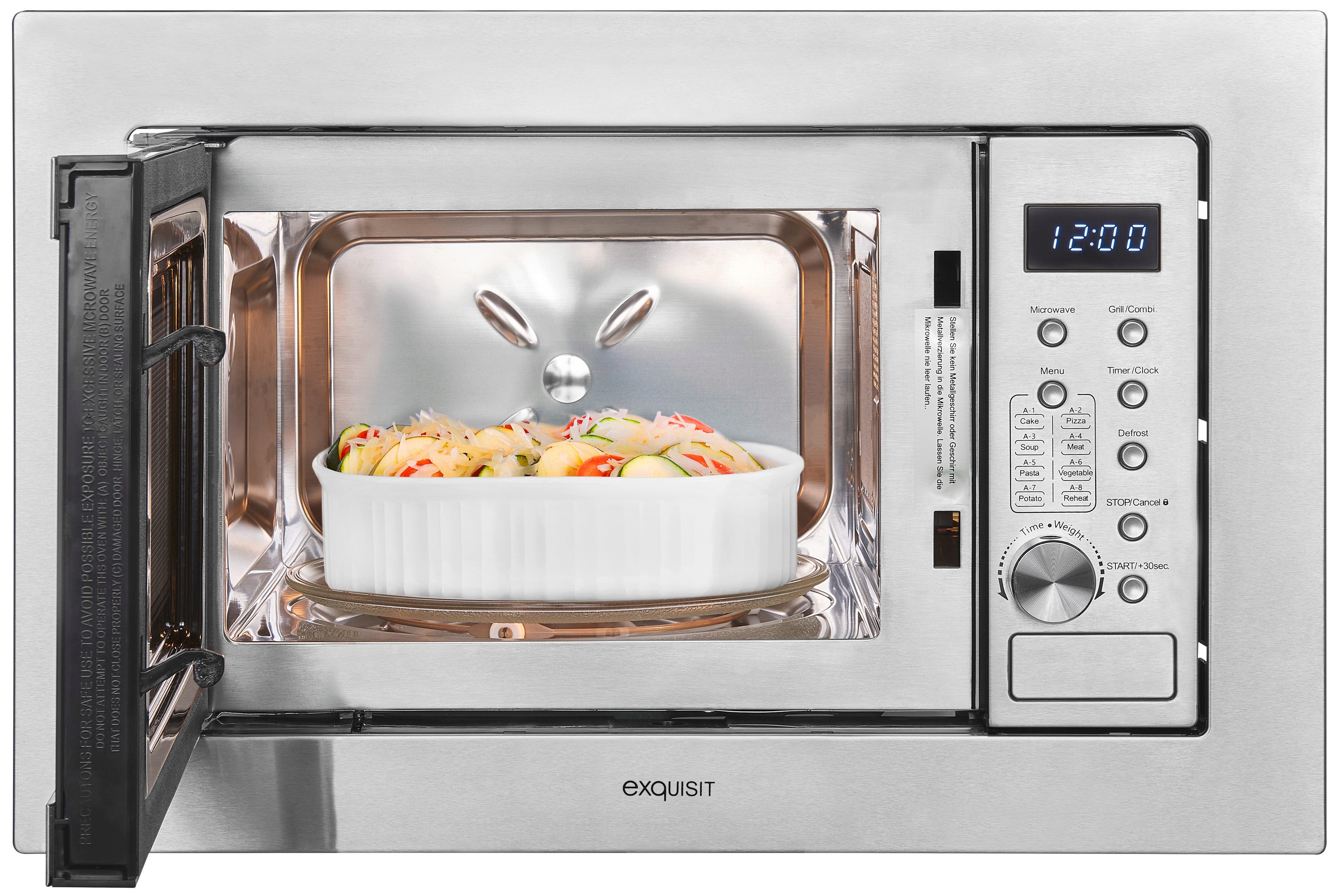 exquisit Einbau-Mikrowelle EMW20-DG-020, Grill, Mikrowelle, 20 l, 7 Automatikprogramme für Kuchen,Pizza,Suppe,Pasta,Gemüse,Kartoffeln