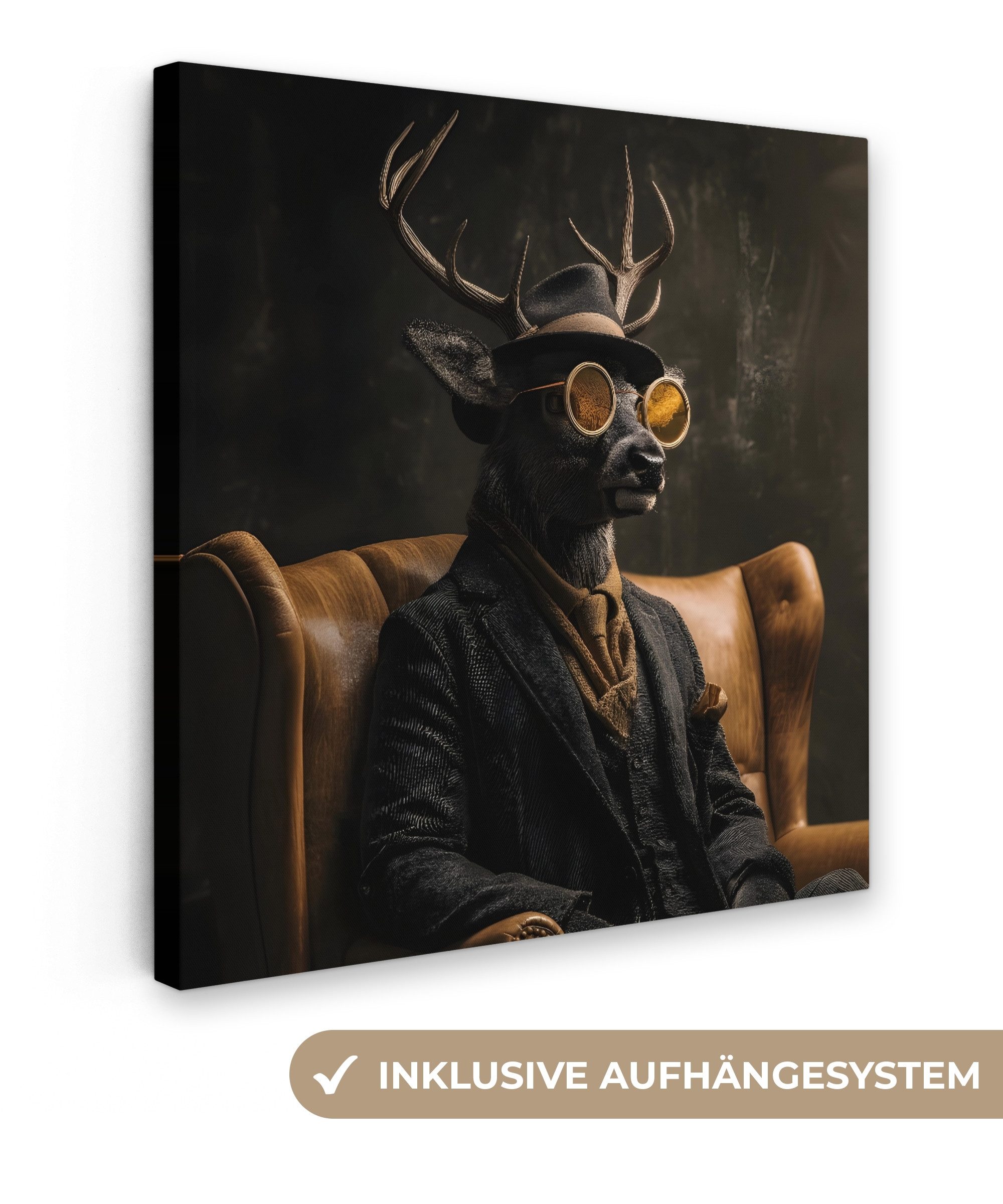 OneMillionCanvasses® Leinwandbild Hirsche - Sonnenbrille - Schwarz - Anzug, günstig online kaufen