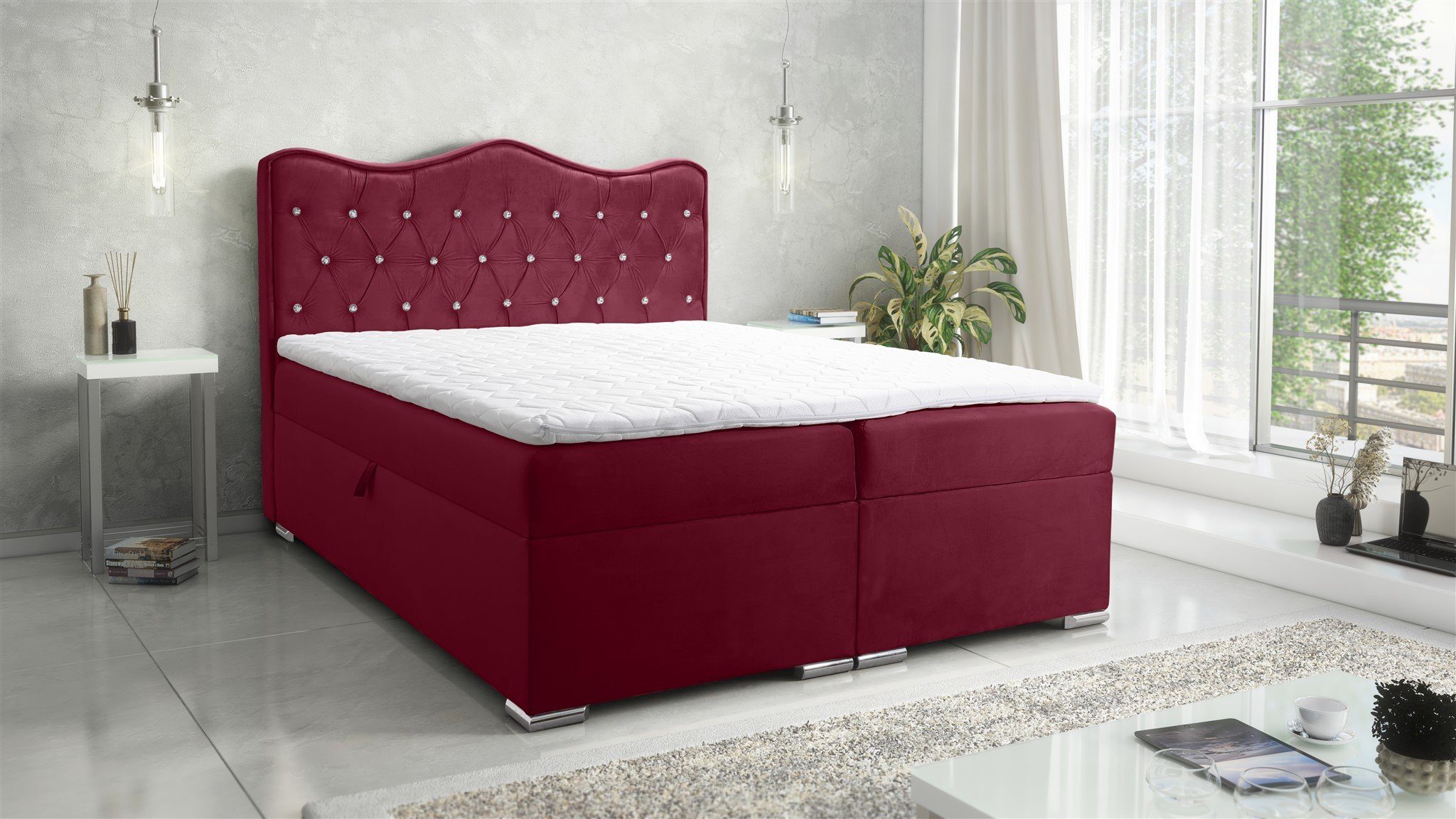 Fun Möbel Boxbett Schlafzimmerbett SULTAN New in Stoff Velvet X (inkl. Kaltschaumtopper und Bettkästen)