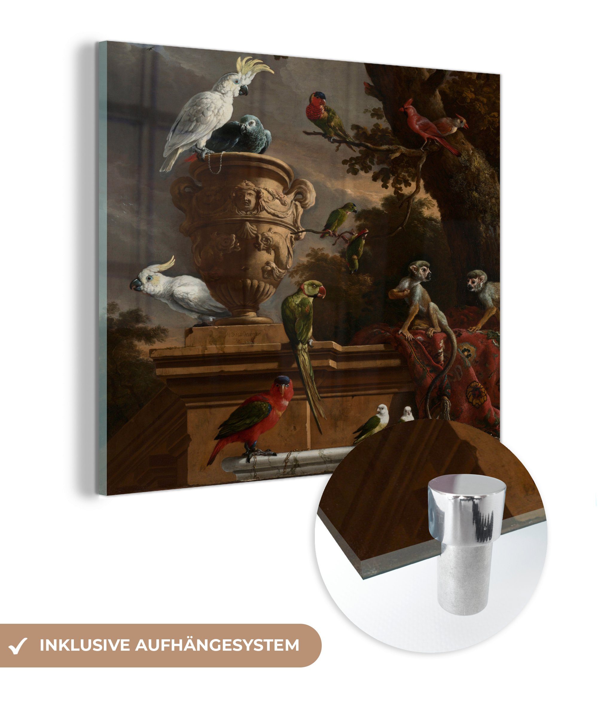 MuchoWow Acrylglasbild Die Menagerie - Melchior d'Hondecoeter, (1 St), Glasbilder - Bilder auf Glas Wandbild - Foto auf Glas - Wanddekoration