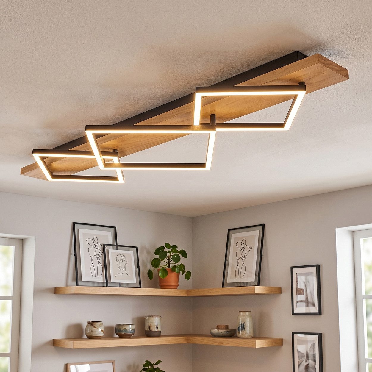 hofstein Deckenleuchte Deckenlampe aus Metall/Holz/Kunststoff in Naturfarben/Schwarz/Weiß, ohne Leuchtmittel, 3000 Kelvin, Leuchte im modernen Design, 42 Watt,  – Bild 3 von 5