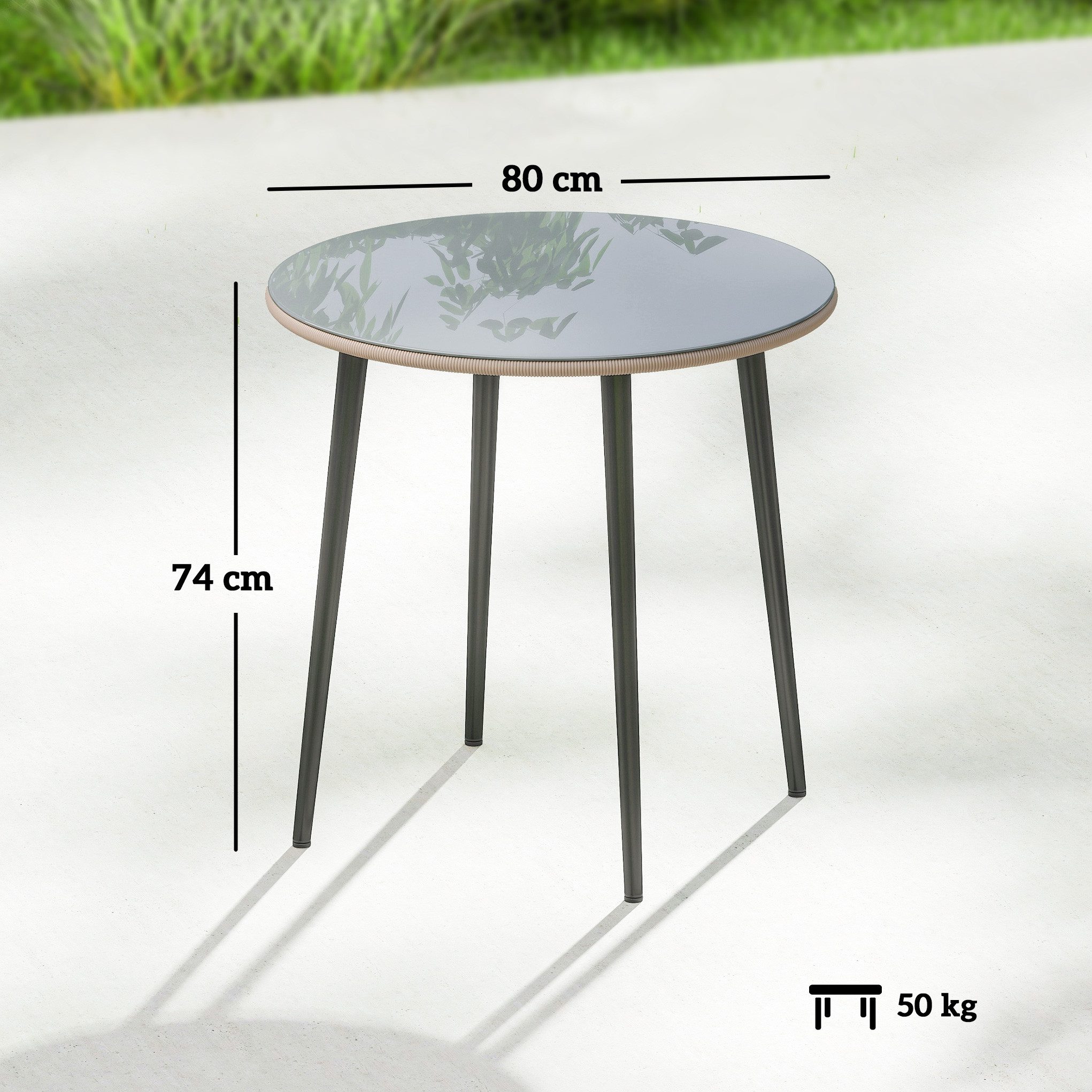 Outsunny Gartentisch Stahl Balkontisch mit Stahlrahmen, PE-Rattan-Rand (4 Personen Campingtisch, 1-St., Buffettisch), für Garten, Terrasse, Balkon, Grau