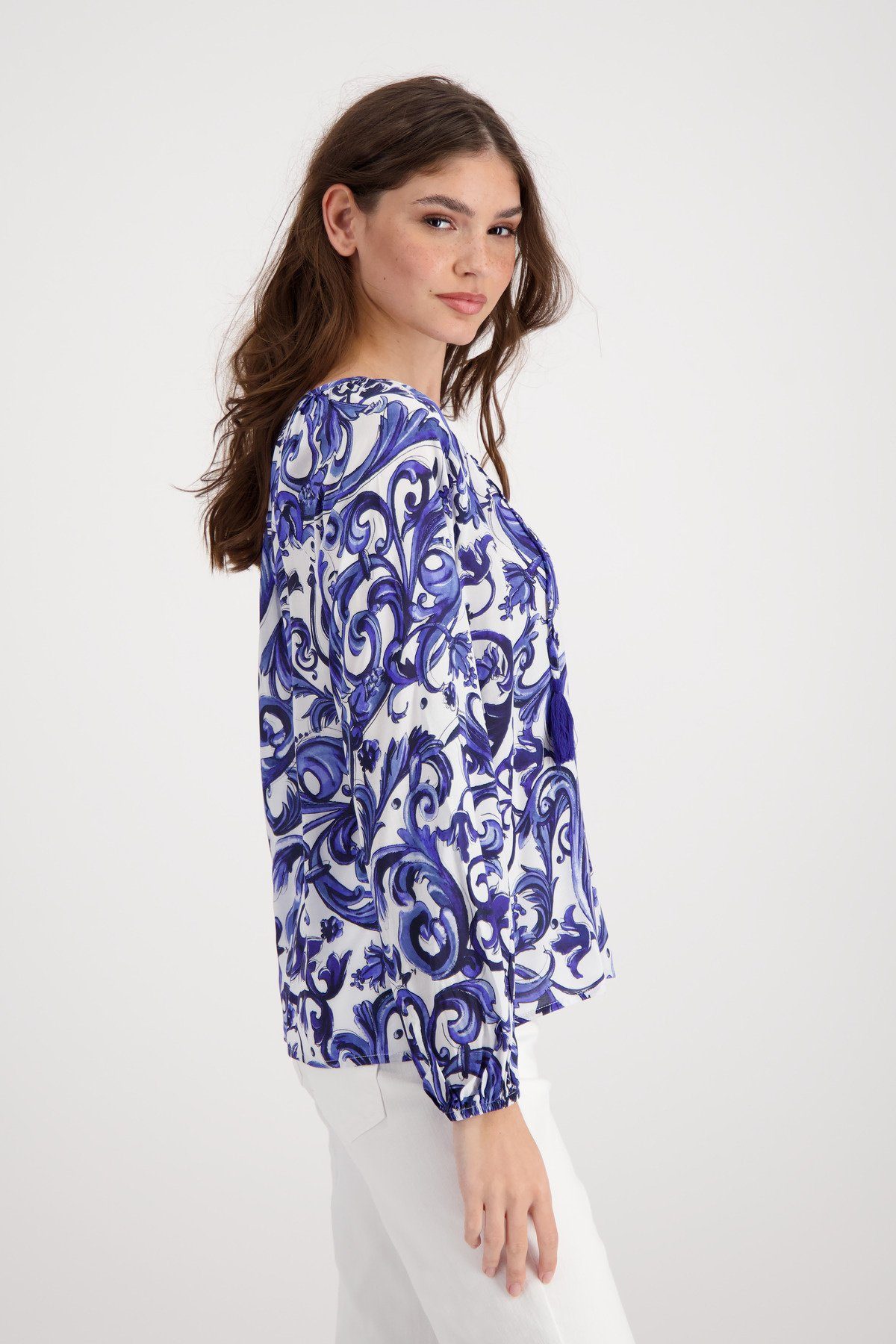 Monari Klassische Bluse Paisley Bluse mit Quasten
