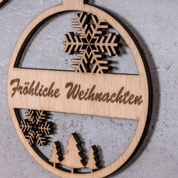 Levandeo® Christbaumschmuck, 3er Set Deko-Anhänger Fröhliche Weihnachten Holz Birkenholz