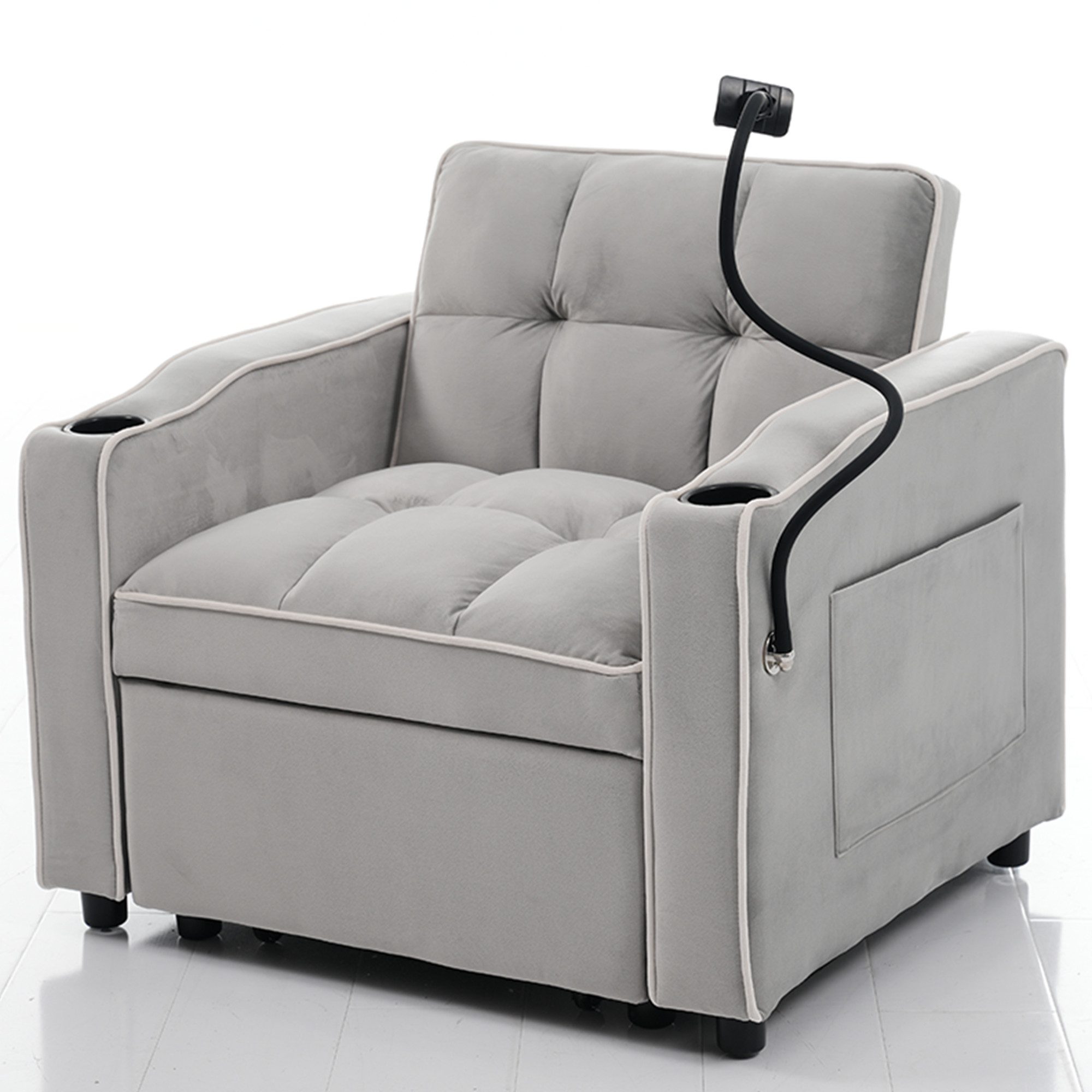 Merax Schlafsofa mit 3-in-1 Bettfunktion, 1 Teile, Loungesessel mit Getränke- & Handyhalter, Ausziehbares Sofa Liegestuhl