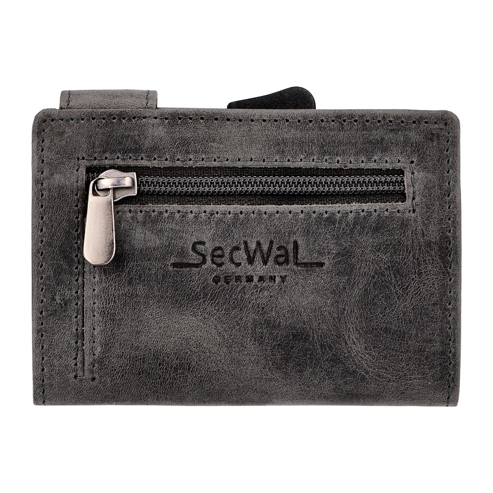 Kartenetui SecWal RFID Grau Geldbörse Geldbörse Münzfach mit Hunter Portemonnaie Schutz Leder RFID SW1XL,