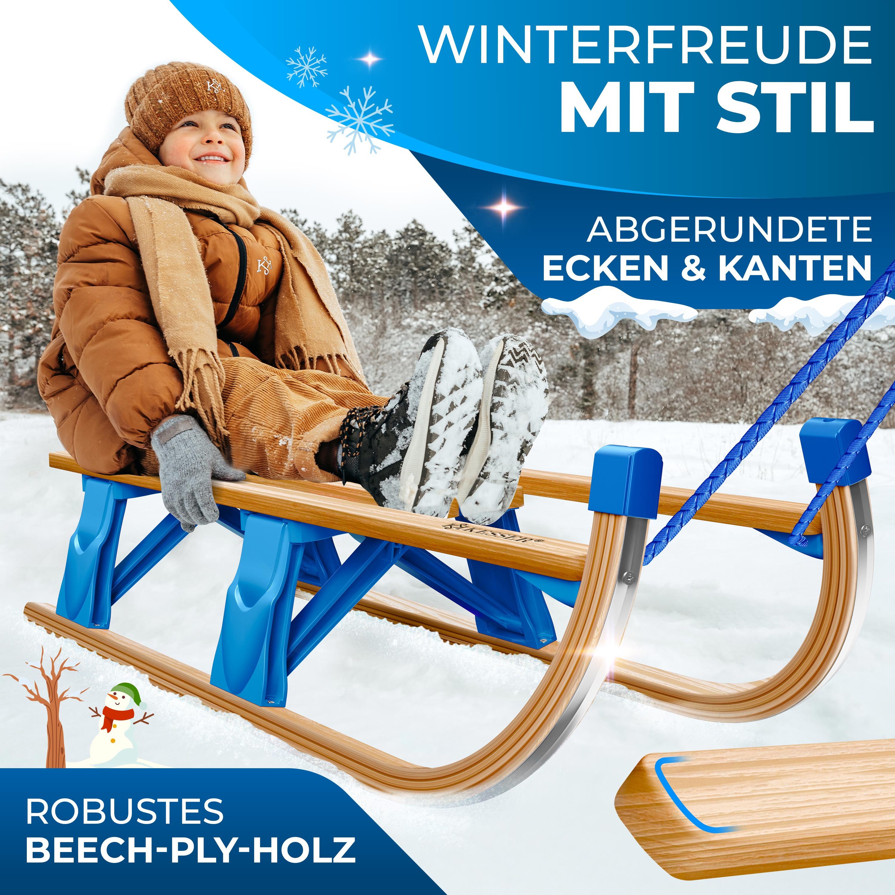 KESSER Schlitten, Holzschlitten Premium Kinderschlitten Faltschlitten max. bis 120kg