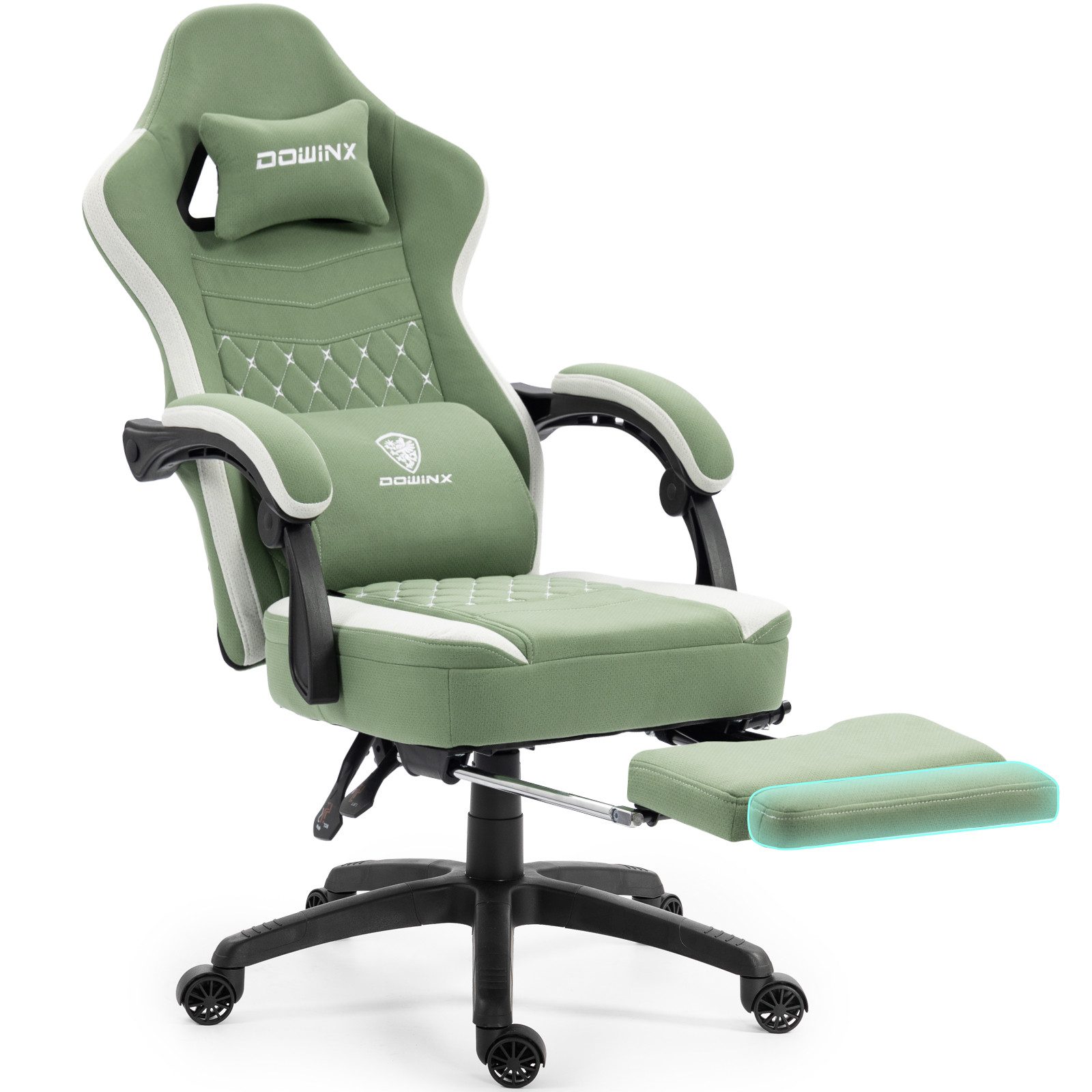 Dowinx Gaming-Stuhl Stoff mit Taschenfederkissen, Gaming Sessel mit Fußstütze, Ergonomischer Bürostuhl