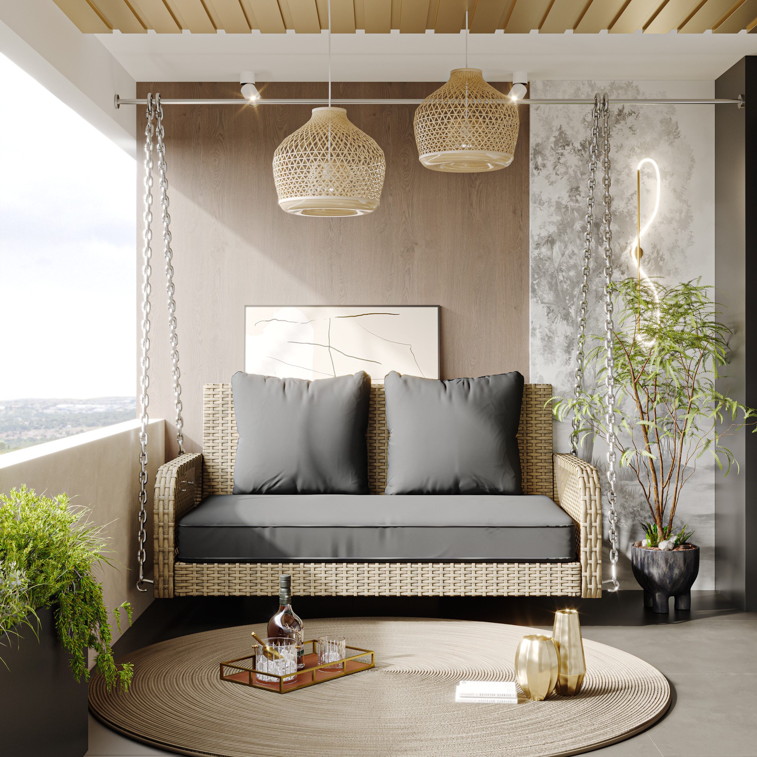 KLAM HOME Hollywoodschaukel Gartenschaukel aus Polyrattan günstig online kaufen