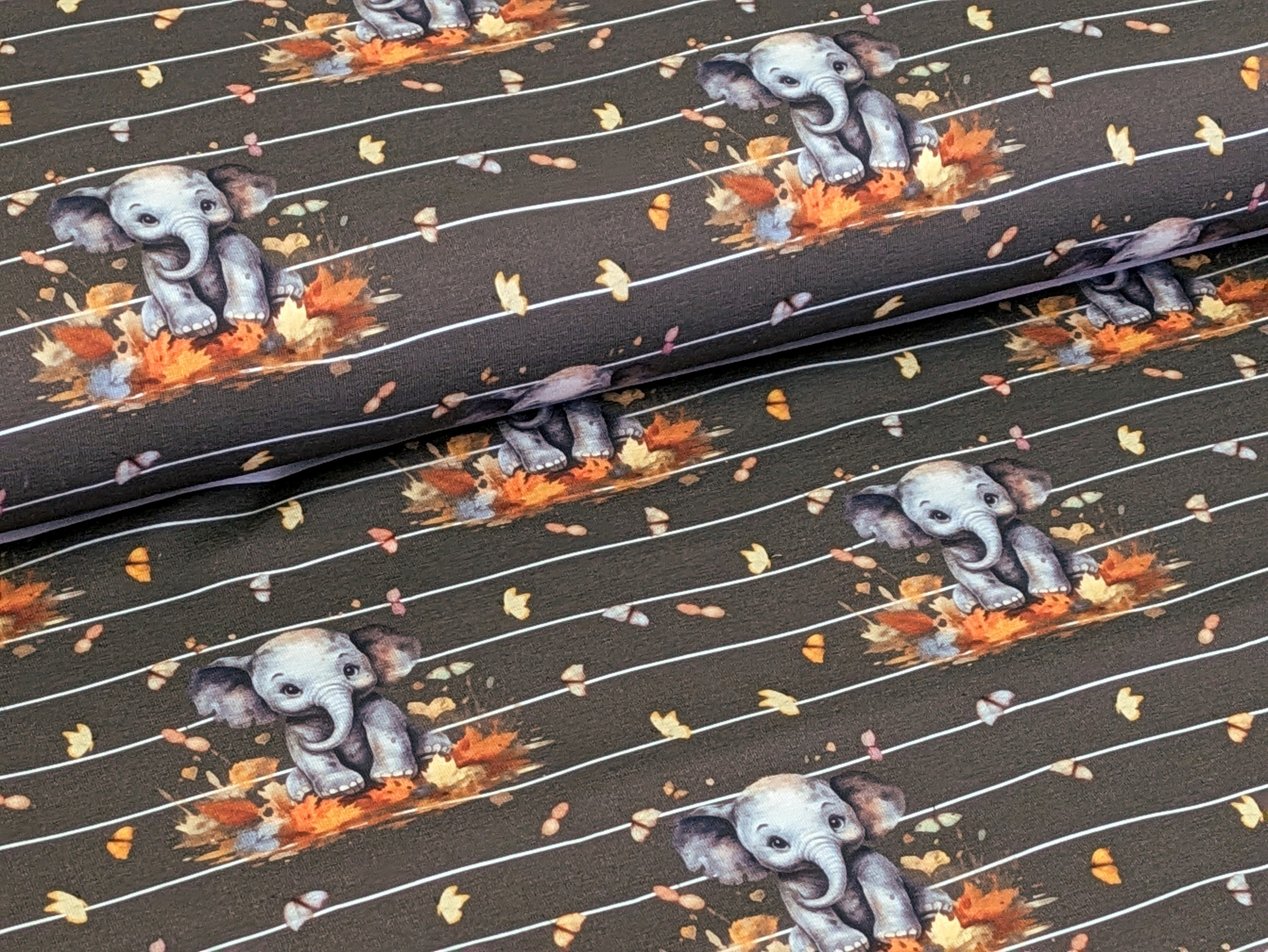 Corileo Stoff EP Baumwolljersey Elefant mit Schmetterling Braun/Grau Stoff