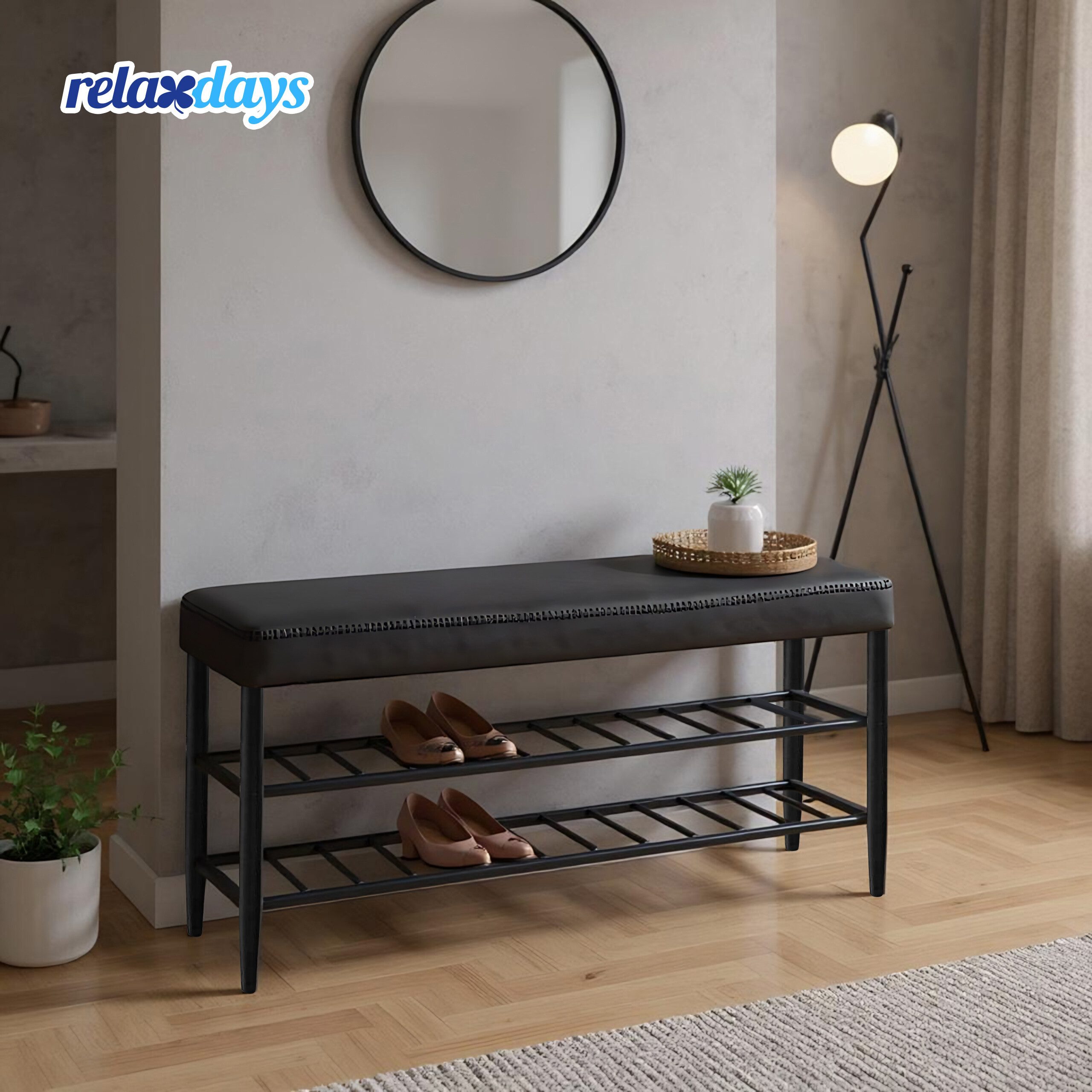 relaxdays Schuhbank mit 2 Schuhablagen (1-St), schwarz, 100 cm – Bild 3 von 5