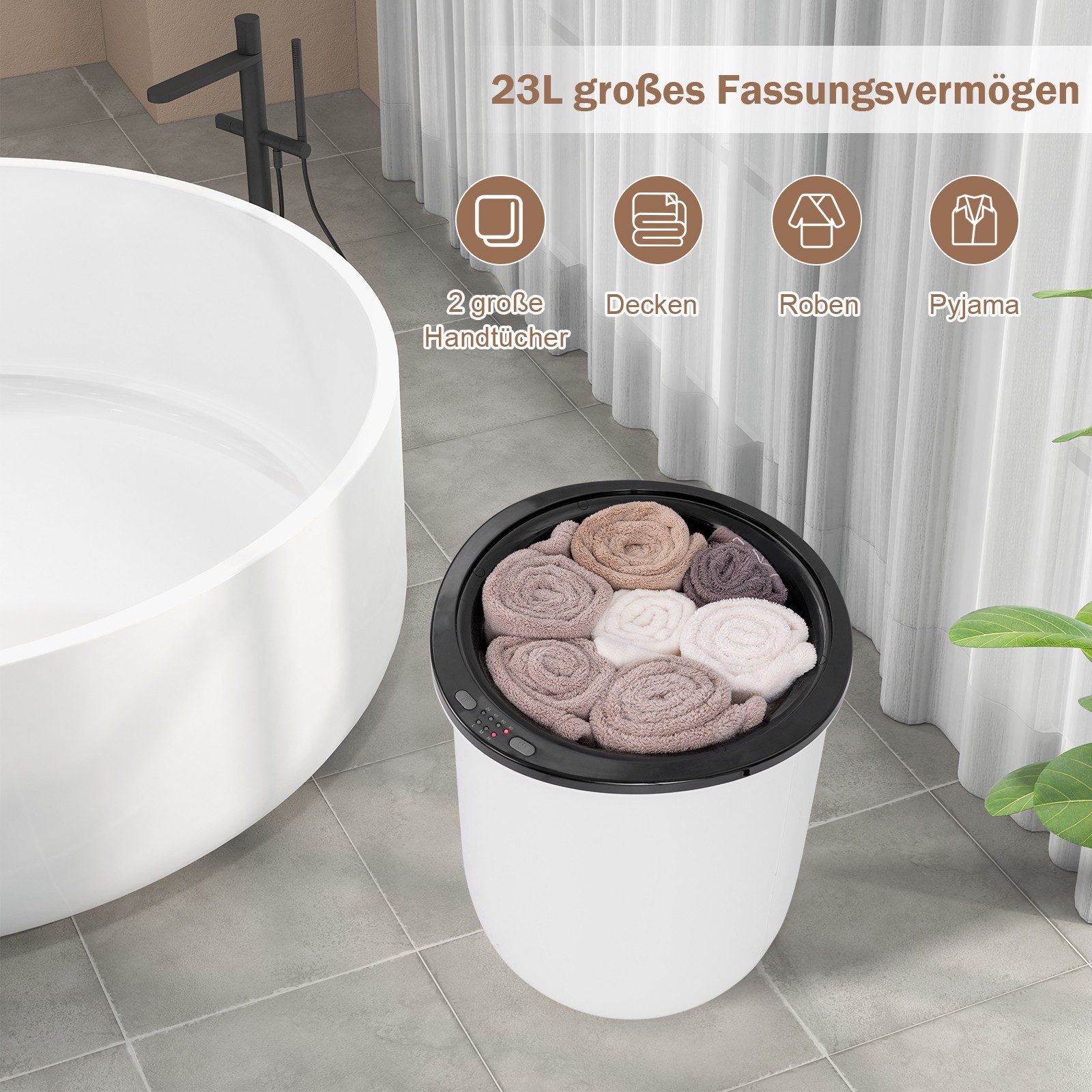 KOMFOTTEU Heizgerät Handtuchwärmer-Eimer, mit 4-Timer, 3-stufige Heizung, 23 L