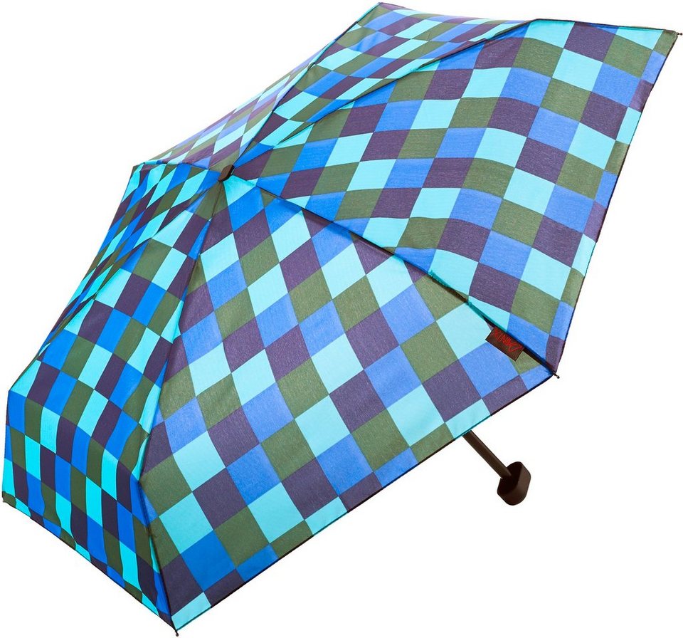 EuroSCHIRM® Taschenregenschirm Dainty, Karo blau grün, extra flach und kurz,  EuroSCHIRM® Mini Regenschirm »Dainty« Karo blau grün