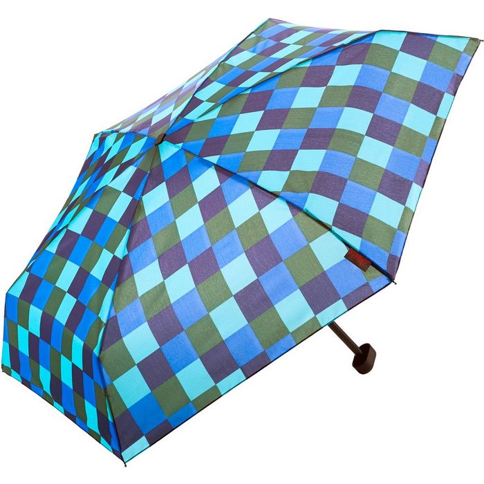 EuroSCHIRM® Taschenregenschirm Dainty Karo blau grün extra flach und kurz