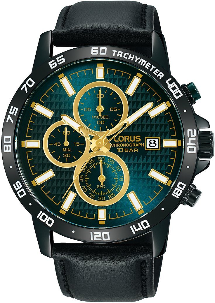 LORUS Chronograph Sport RM319GX9, Armbanduhr, Quarzuhr, Herrenuhr, Stoppfunktion, Datum, Lederarmband