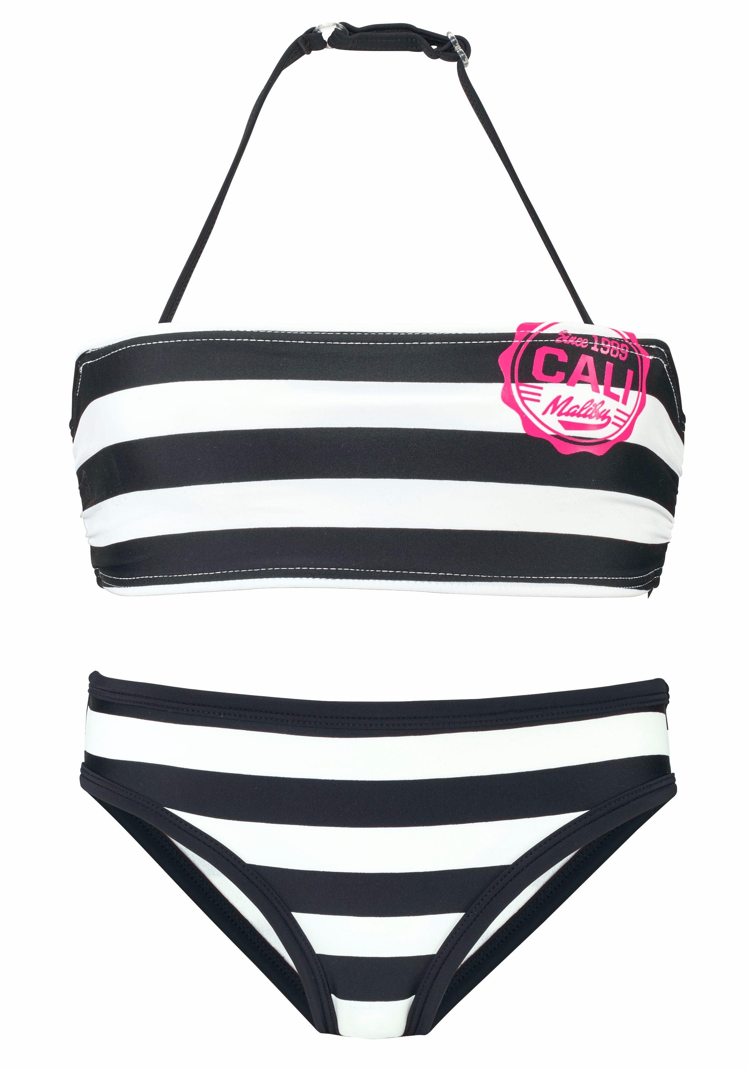 Bench. Bandeau-Bikini mit trendigen Streifen schwarz-weiß | Neckholder-Bikinis