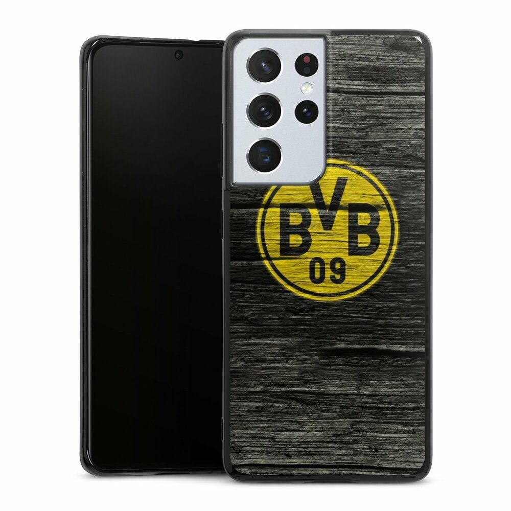 DeinDesign Handyhülle Borussia Dortmund BVB Holzoptik BVB Holzoptik, Samsung Galaxy S21 Ultra 5G Silikon Hülle Bumper Case Smartphone Cover