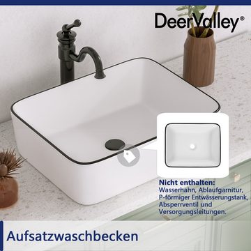 DeerValley Waschbecken Hinterzimmer-Waschbecken, rechteckiges Waschbecken über der Theke, weißer Korpus mit schwarzem Rand,48.10cm (L)x36.99cm (B)x13.49cm (H)