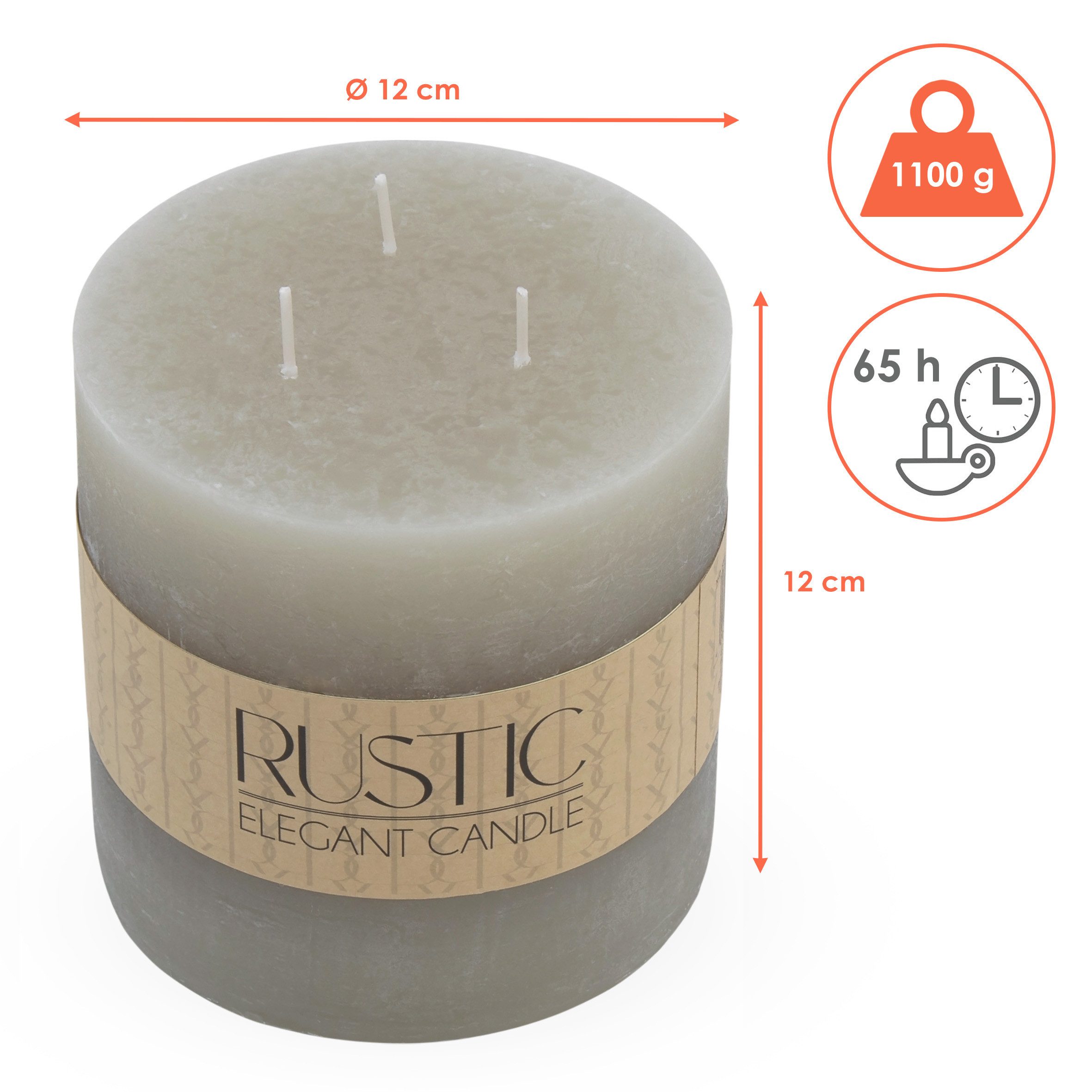 Spetebo Rustic-Kerze XL 3-Docht Kerze rund unparfümiert (Große Stumpen Kerz günstig online kaufen