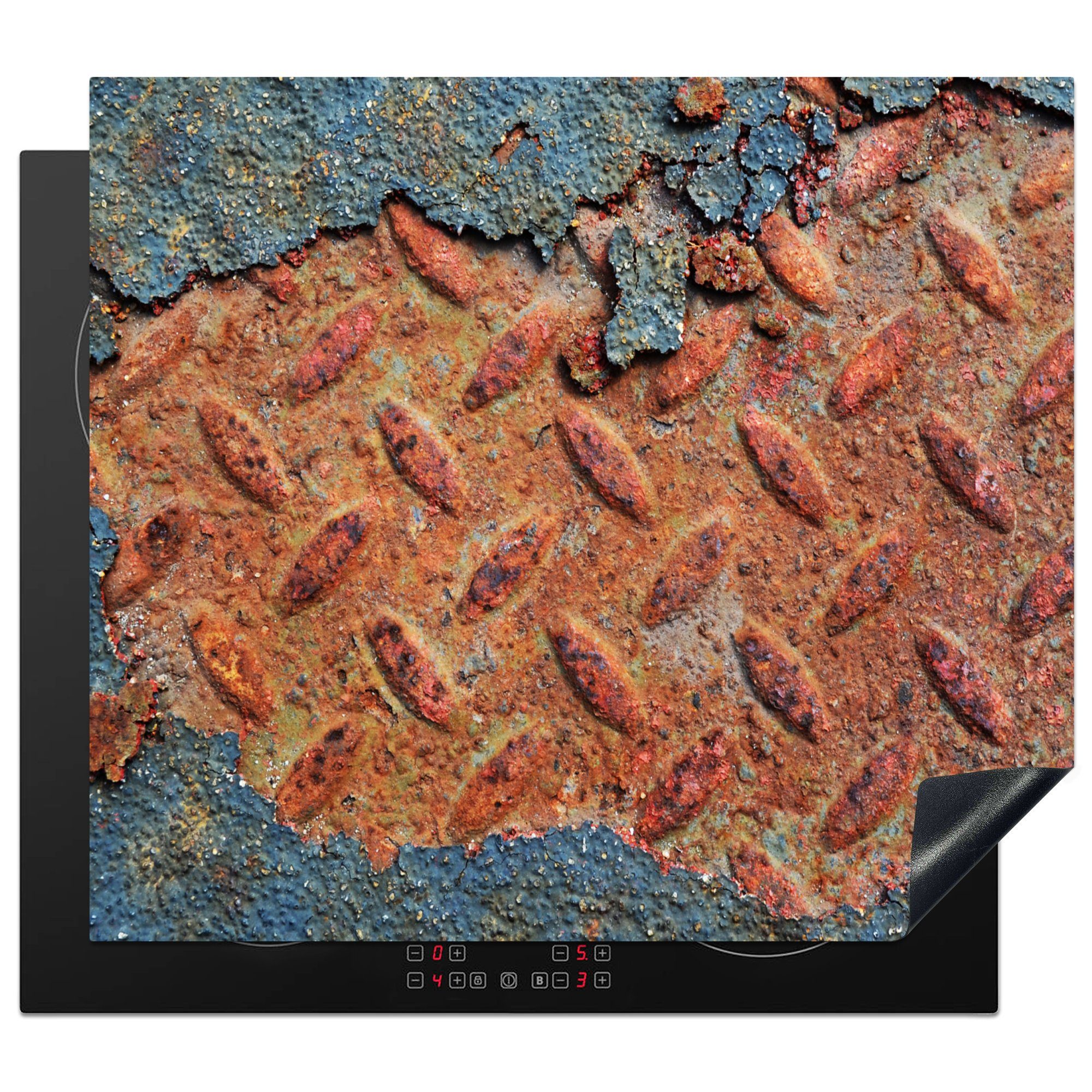MuchoWow Herdblende-/Abdeckplatte Diamantplatte - Beton - Vintage - Rost, Vinyl, (1 tlg), 58x51 cm, Küchen Dekoration für Induktionsherd, Induktionskochfeld