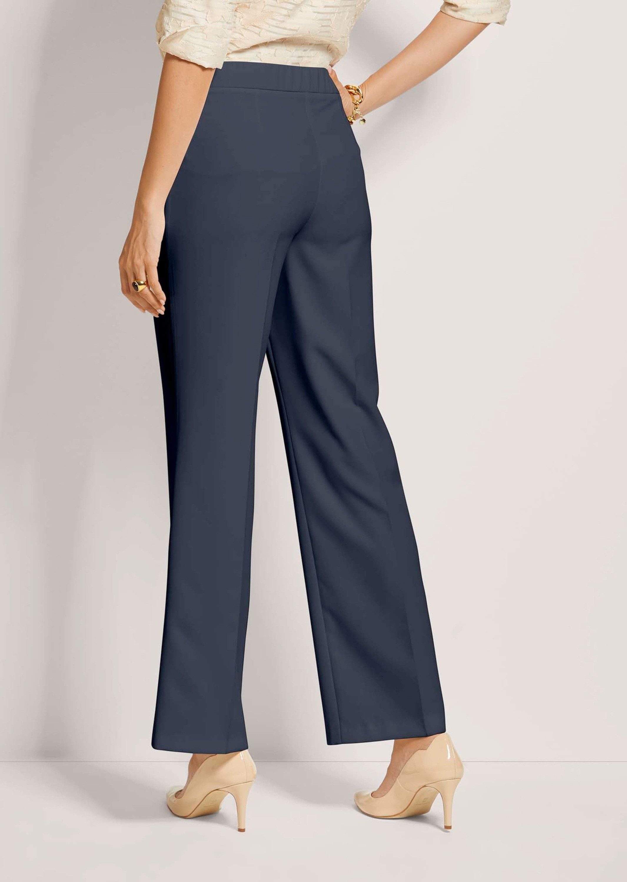 MADELEINE Stoffhose Elegante Damenhose mit Bügelfalten Weite Hose mit bequemem Schlupfbund, elastisch und modern