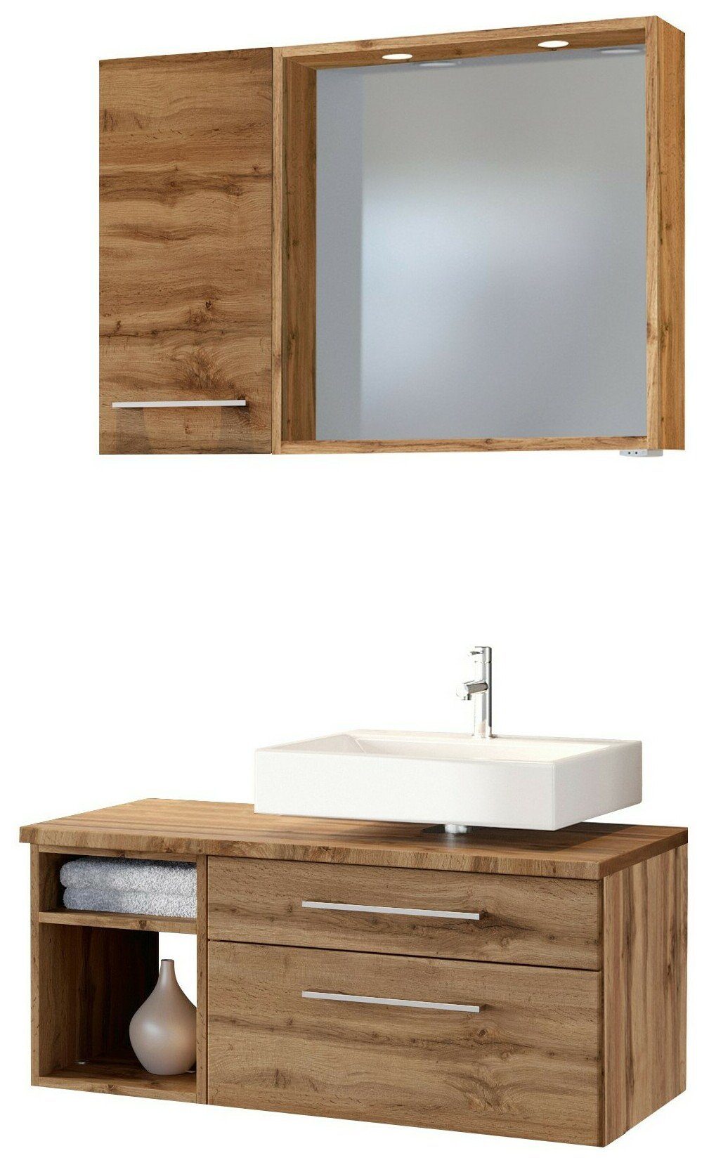 HELD MÖBEL Badmöbel-Set Unterbecken-Set Davos 90 cm -B- (rechts) Wotaneiche/Wotaneiche