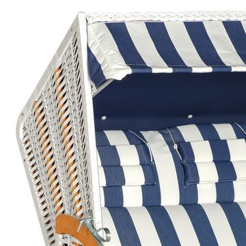 SunnySmart Strandkorb Rustikal 34 Z, BxTxH: 125,00x80,00x160,00 cm, Halblieger, Ostsee-Modell, (Halbliegemodell), Kunststoffgeflecht weiß, Pinienholz teakfarben gebürstet, 2-Sitzer